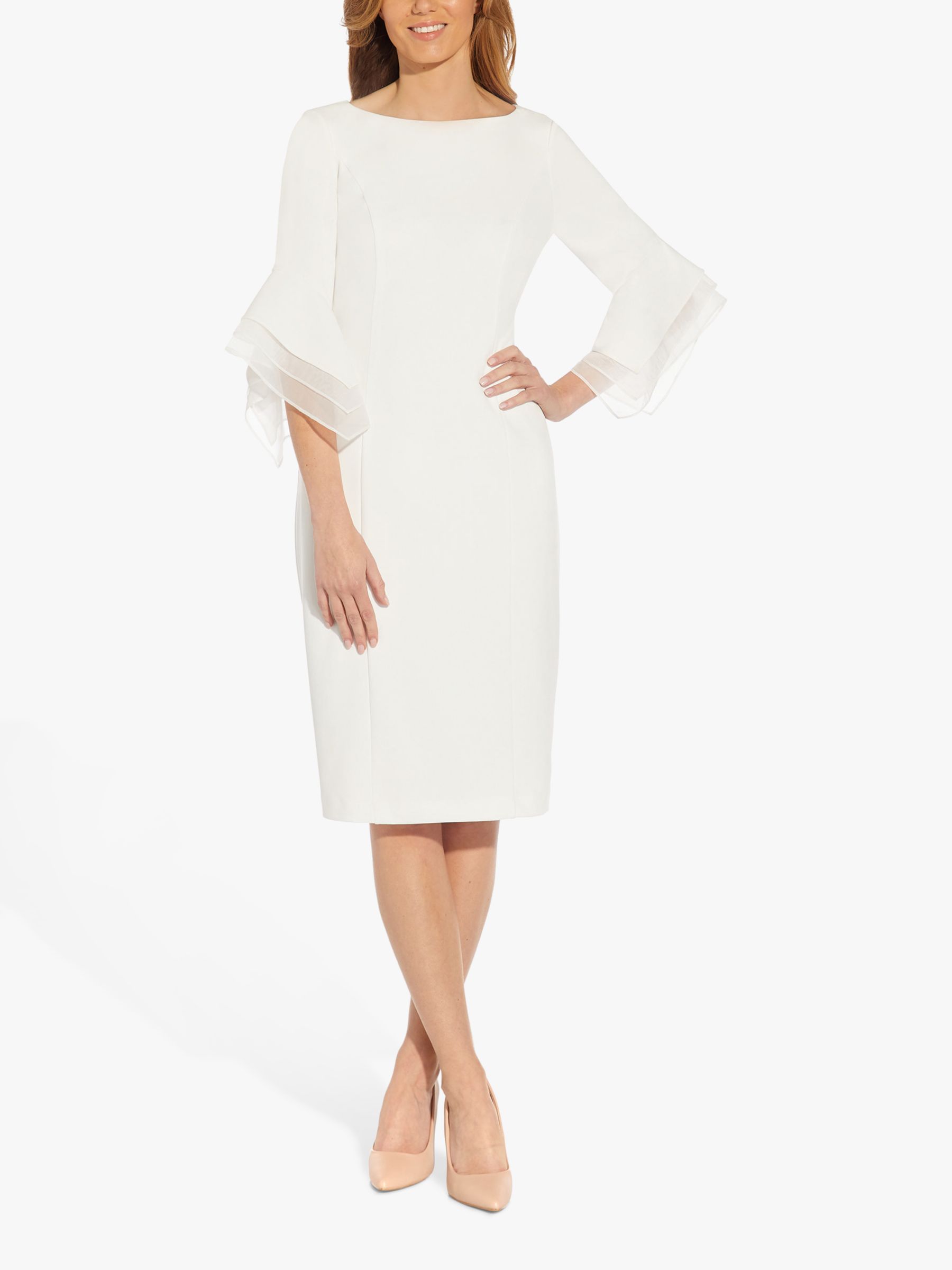 Adrianna Papell Knit Crepe Tiered Knee Length Dress, Ivory at John ...