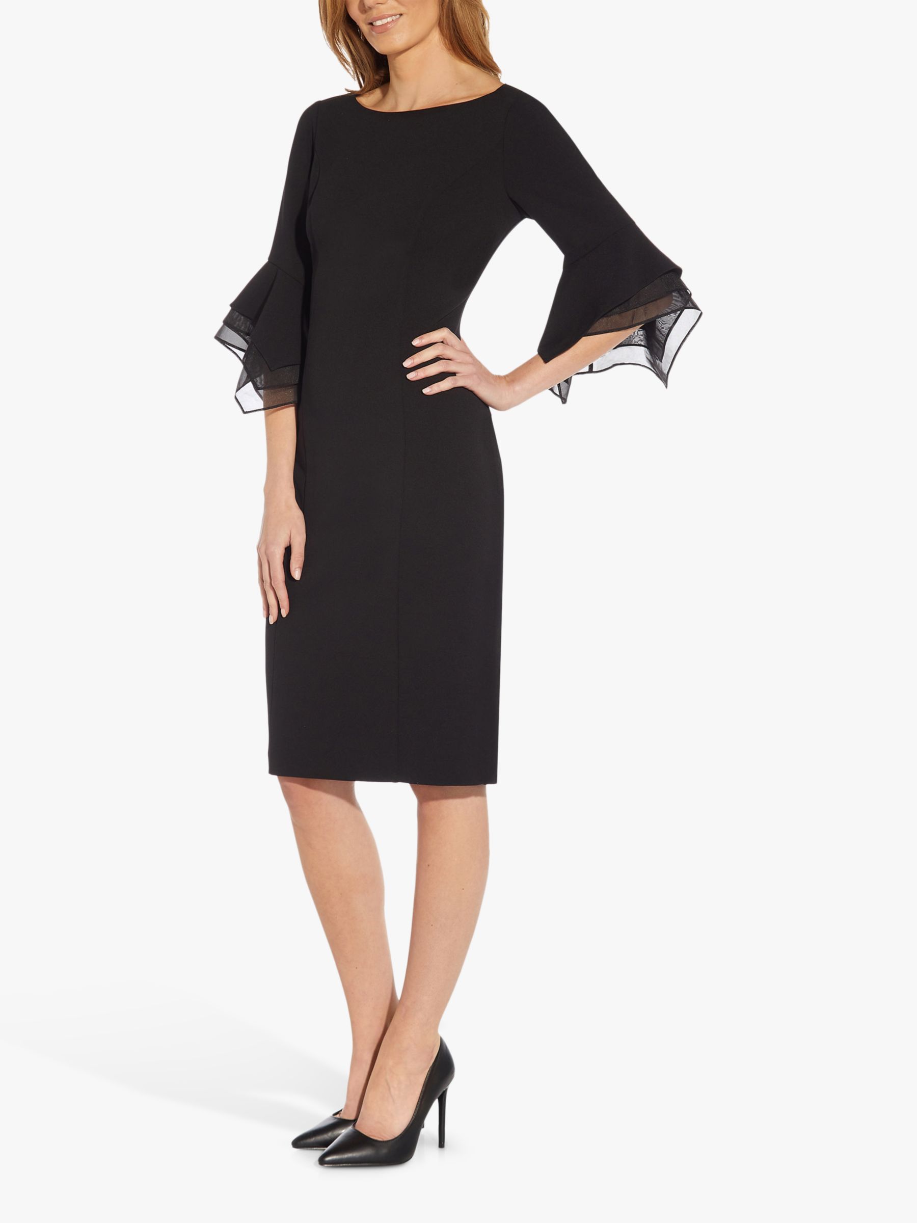 Adrianna Papell Knit Crepe Tiered Knee Length Dress, Black at John ...