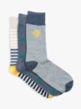 John Lewis & Partners Island Sun Cotton Blend Socks, Pack of 3, Blue/Multi