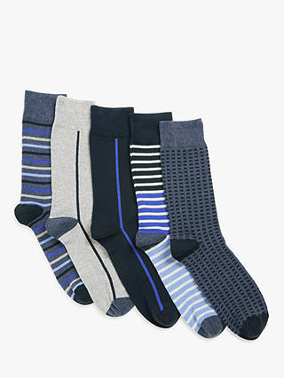 John Lewis Mixed Stripe Cotton Blend Men's Socks, Pack of 5, Multi