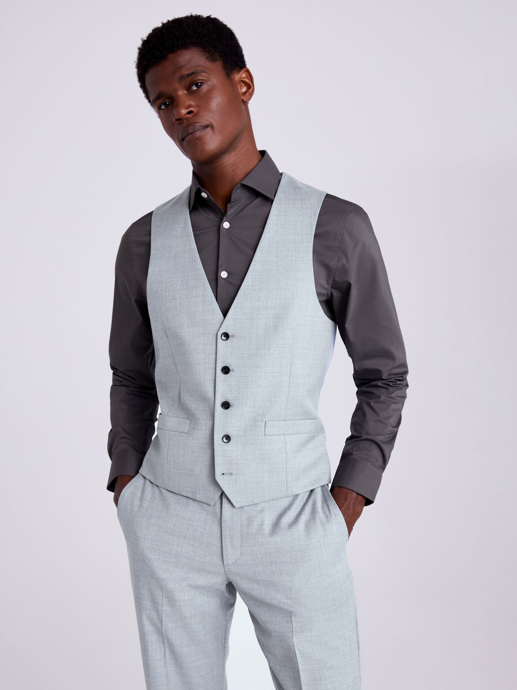 Moss Tailored Fit Stretch Waistcoat, Grey at John Lewis & Partners
