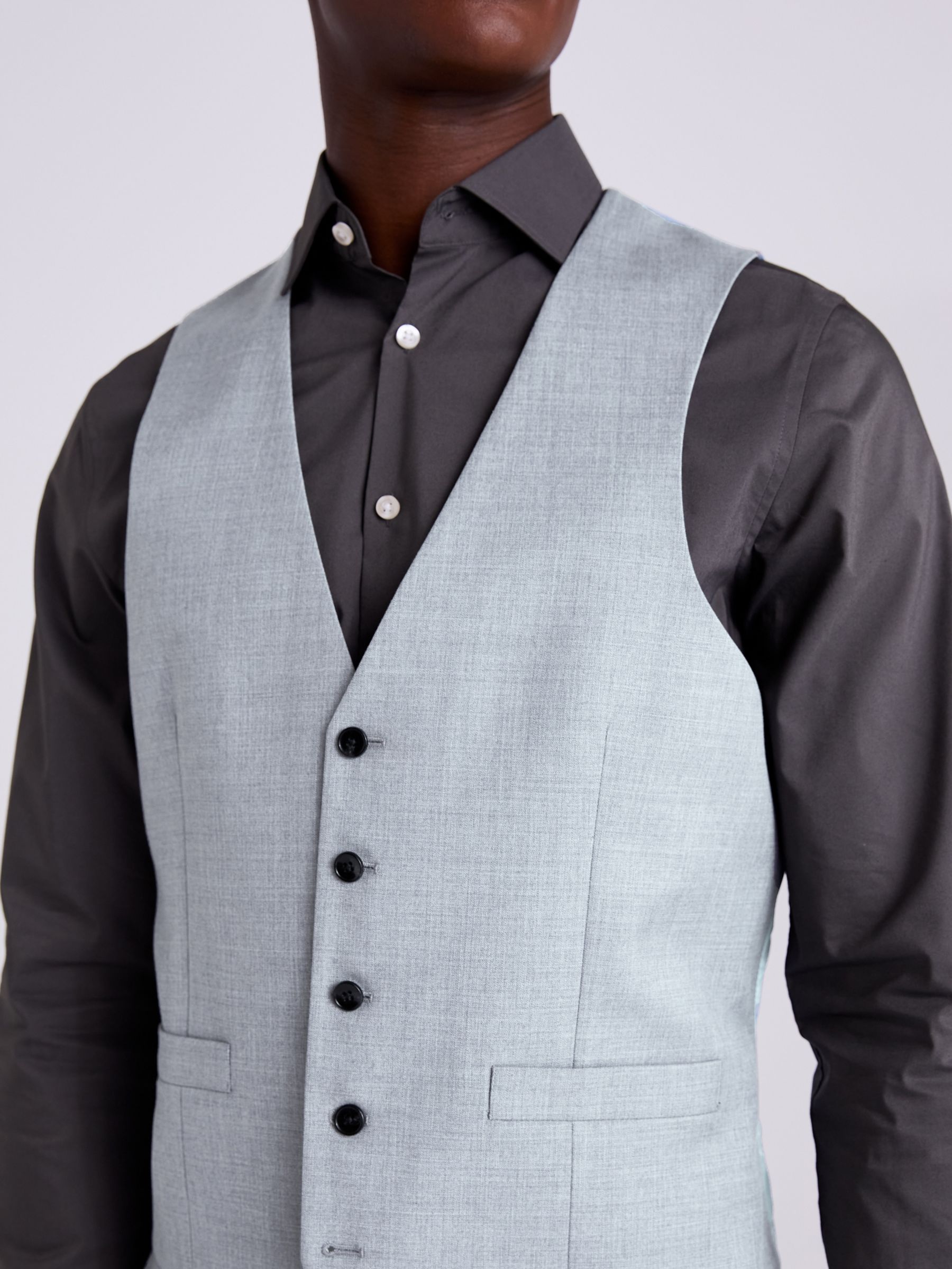 Moss Tailored Fit Stretch Waistcoat, Grey, 34R