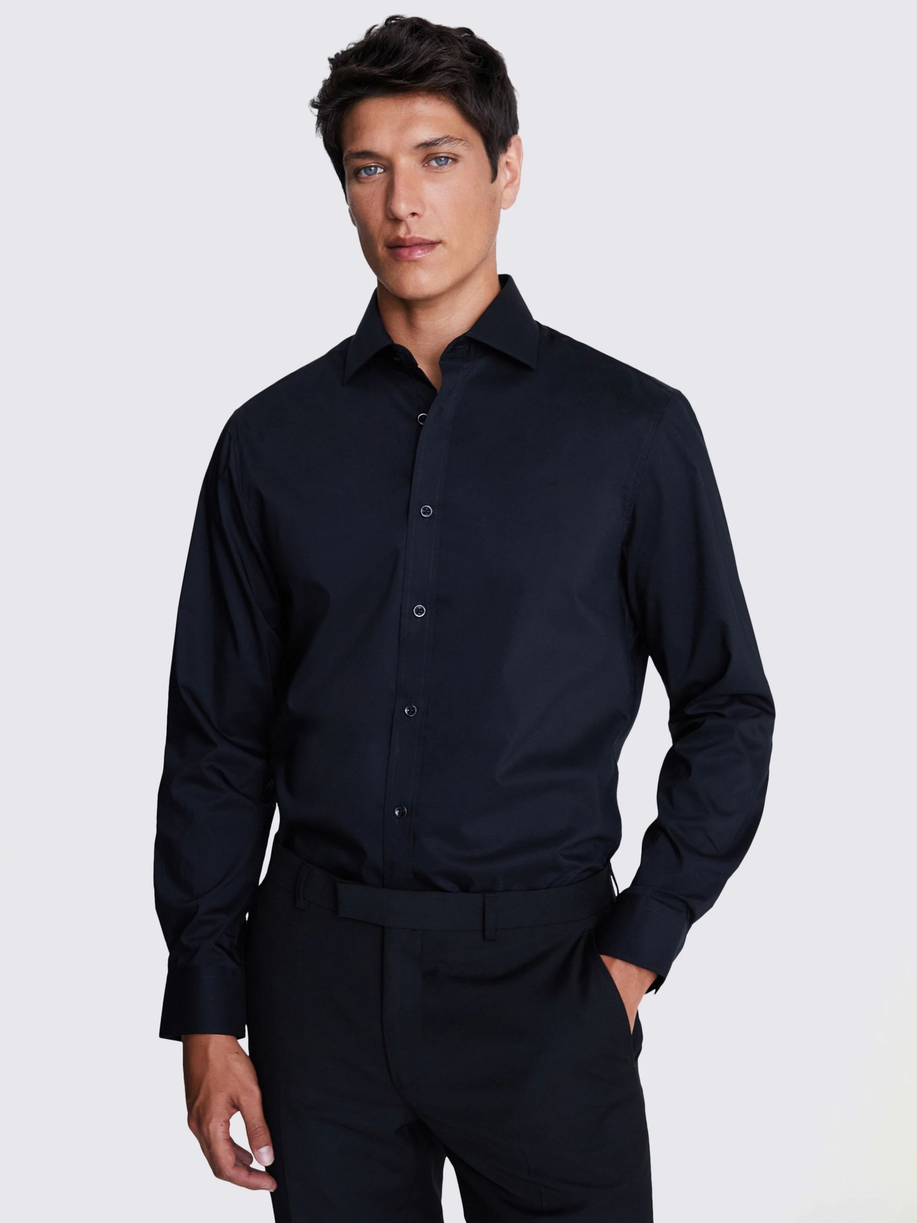 Moss Tailored Stretch Shirt, Black at John Lewis & Partners