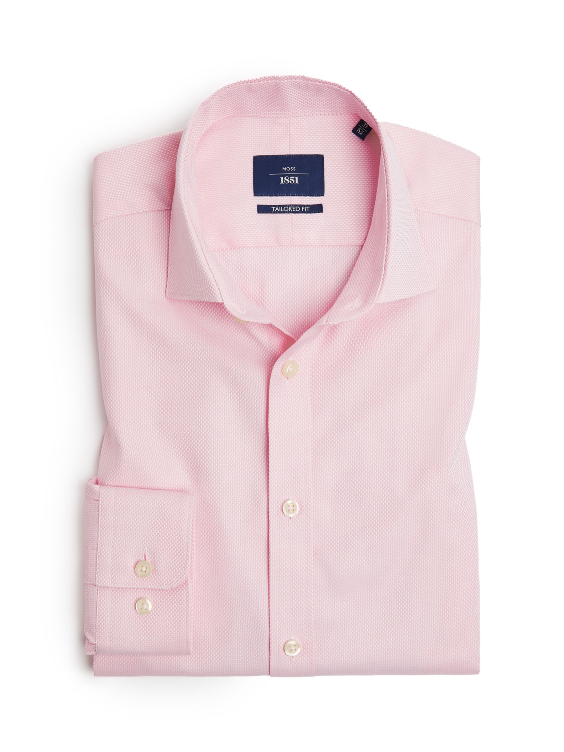 Moss Tailored Single Cuff Cotton Dobby Shirt, Dusky Pink, 14.5
