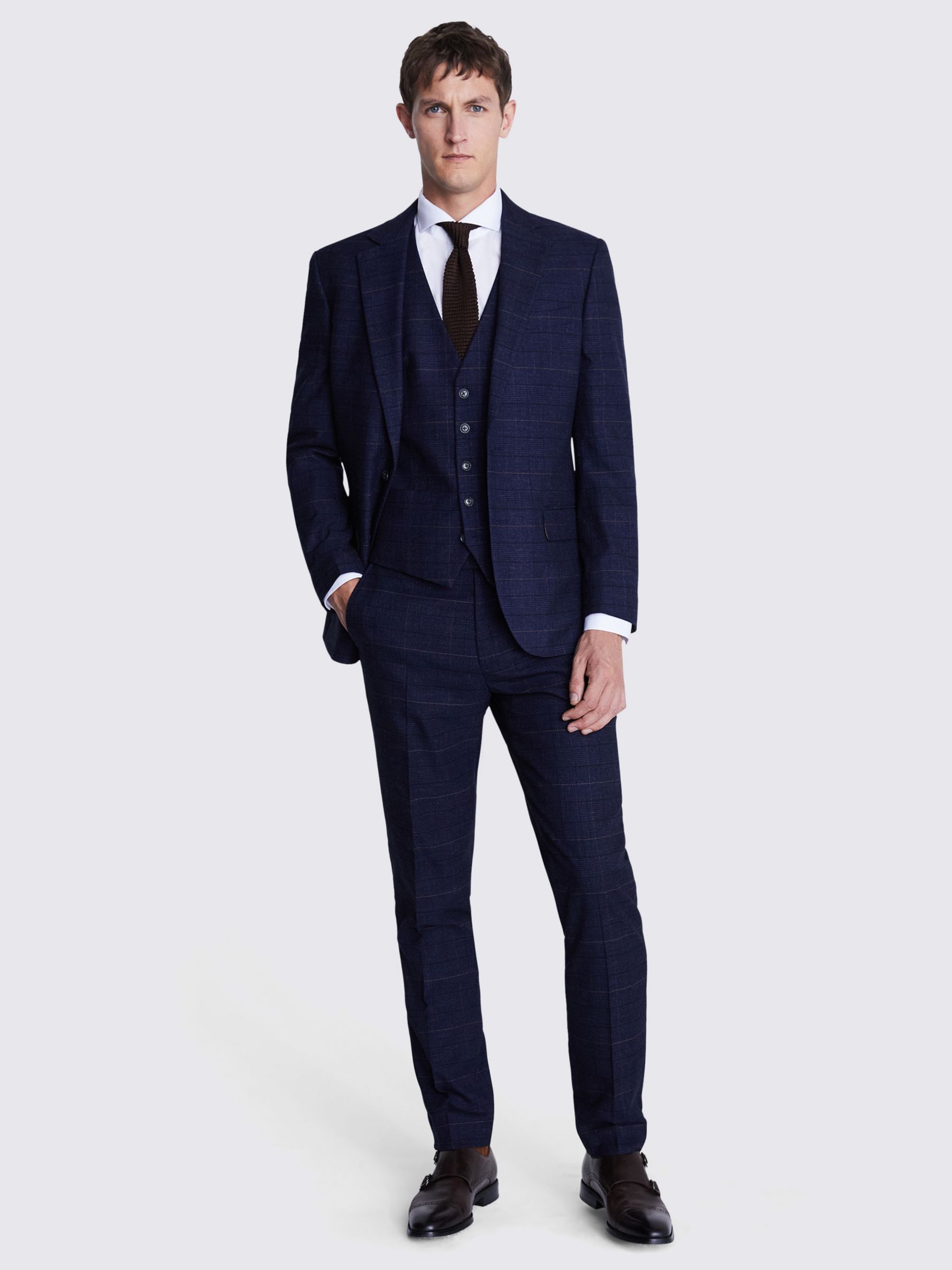 Moss Tailored Fit Check Suit Jacket, Navy/Black at John Lewis & Partners