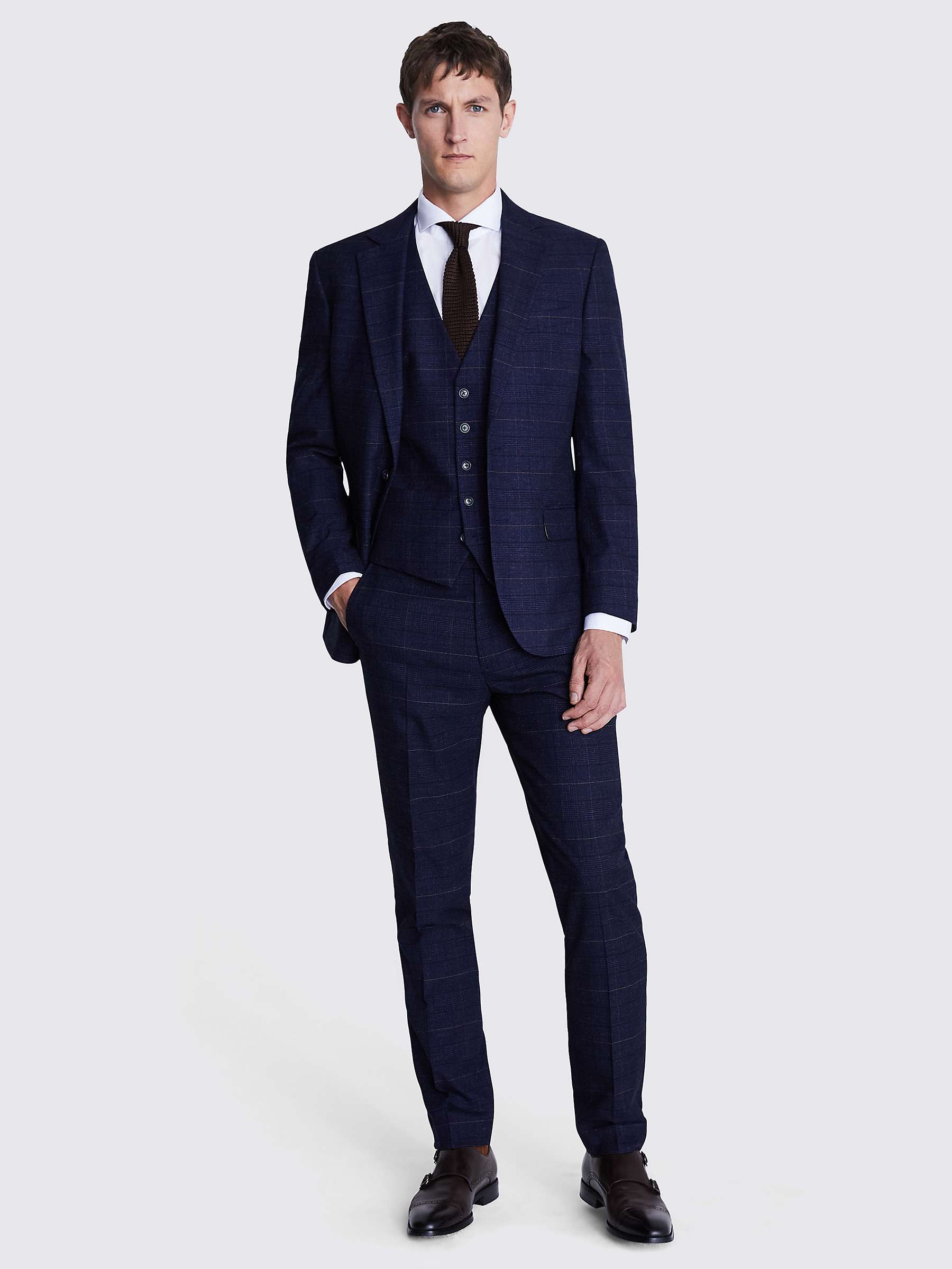 Moss Tailored Fit Check Suit Jacket, Navy/Black at John Lewis & Partners