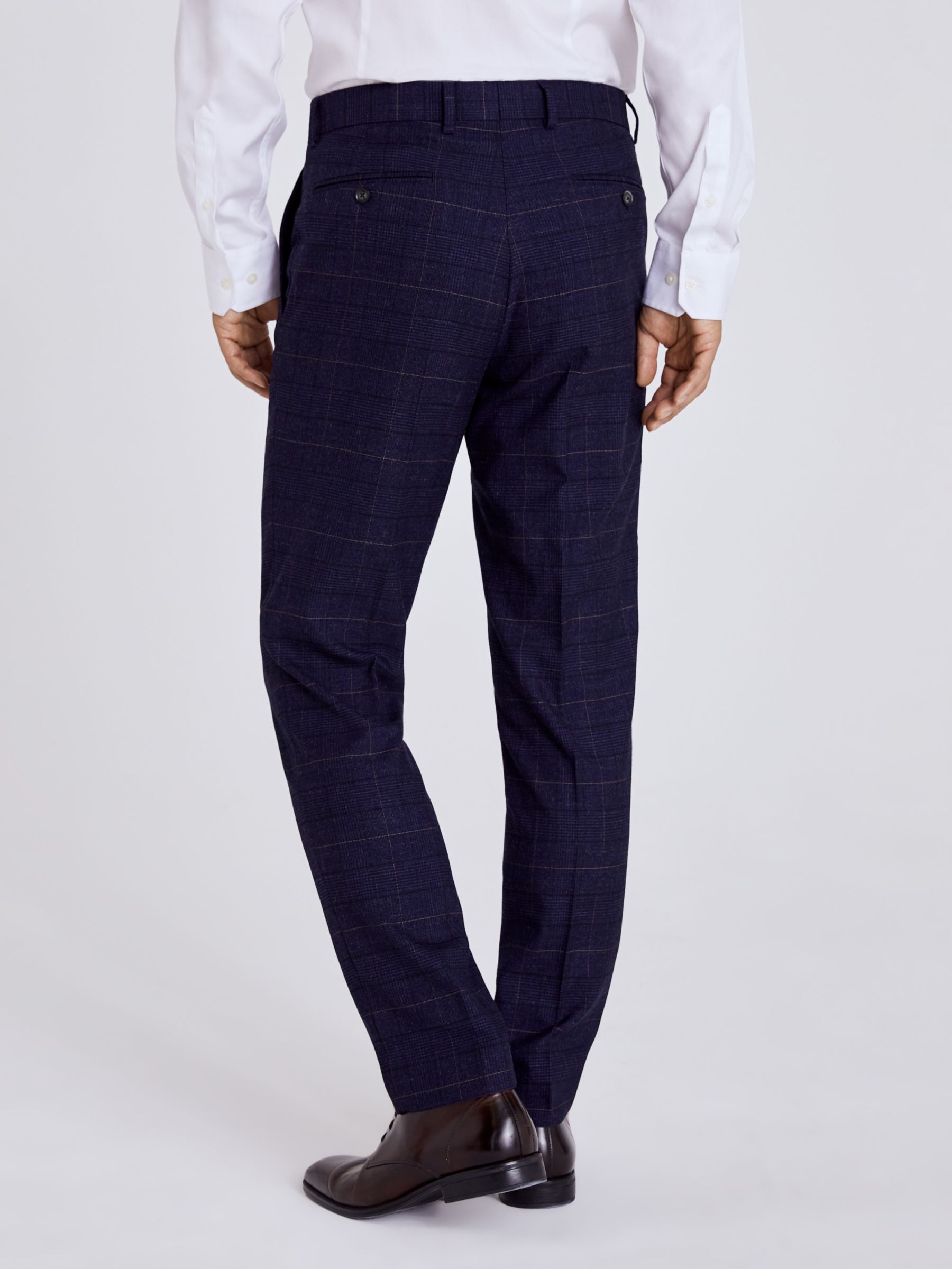 Moss Tailored Check Suit Trousers, Navy/Black, 30S