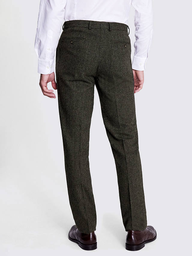 Moss Tailored Fit Herringbone Tweed Trousers, Olive