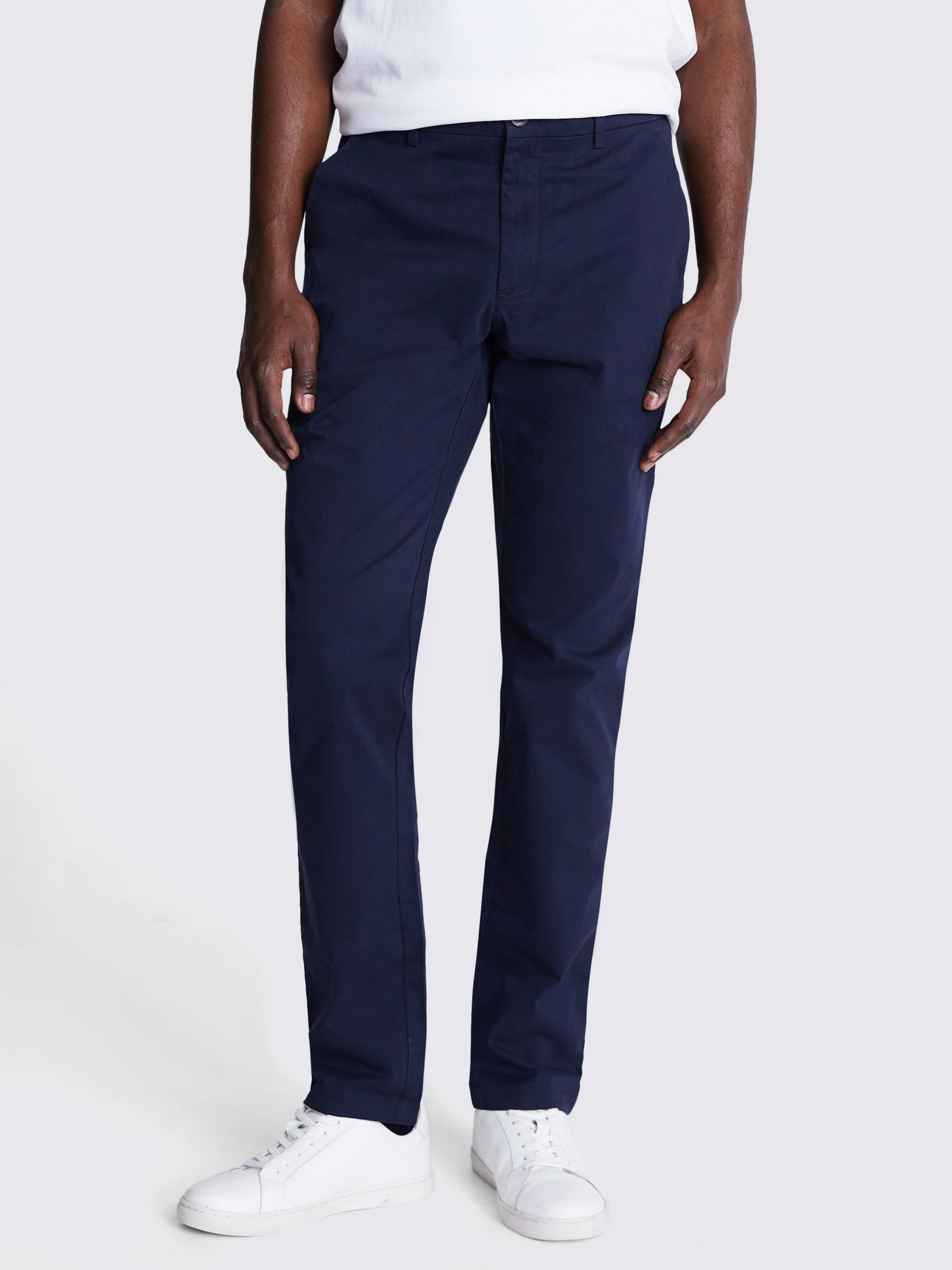 Moss Tailored Stretch Chinos, Navy, 30R