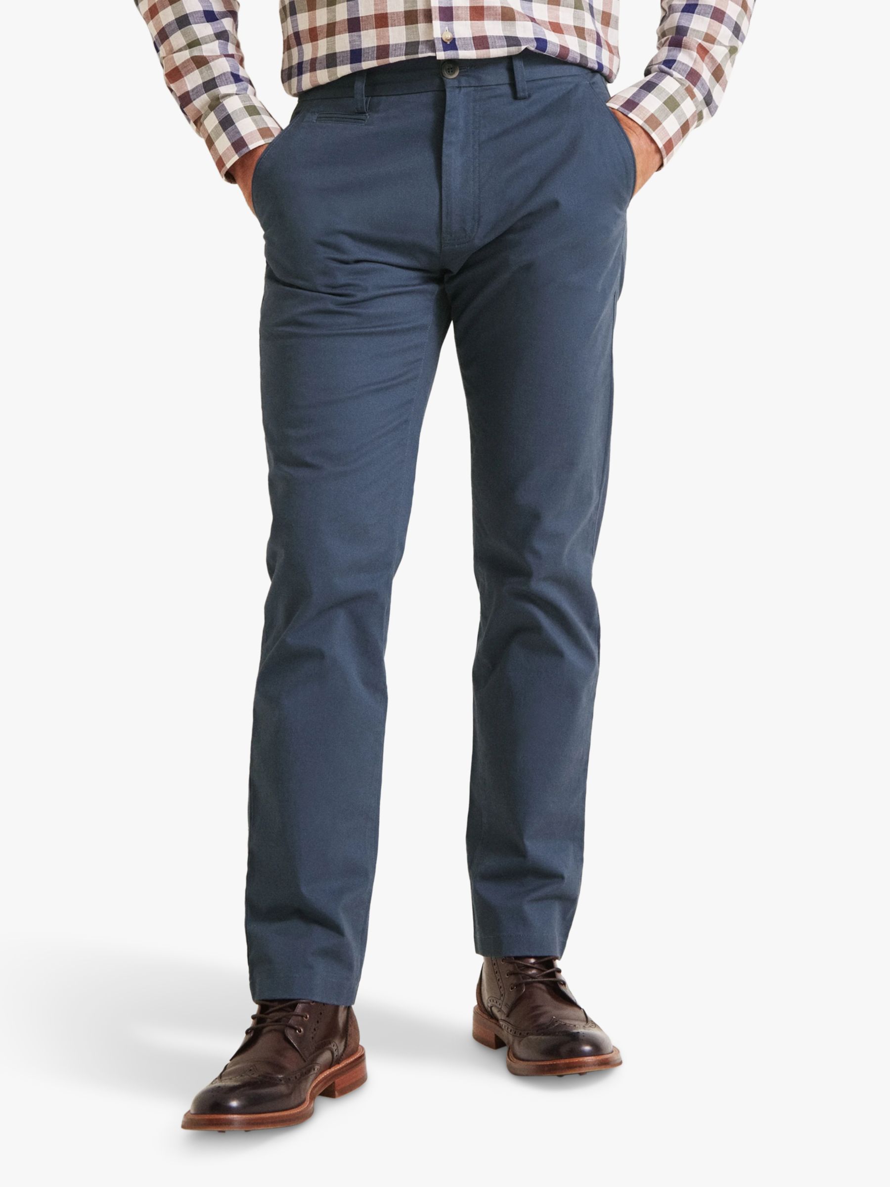 Moss 1851 Tailored Fit Stretch Chinos, Admiral Blue at John Lewis ...