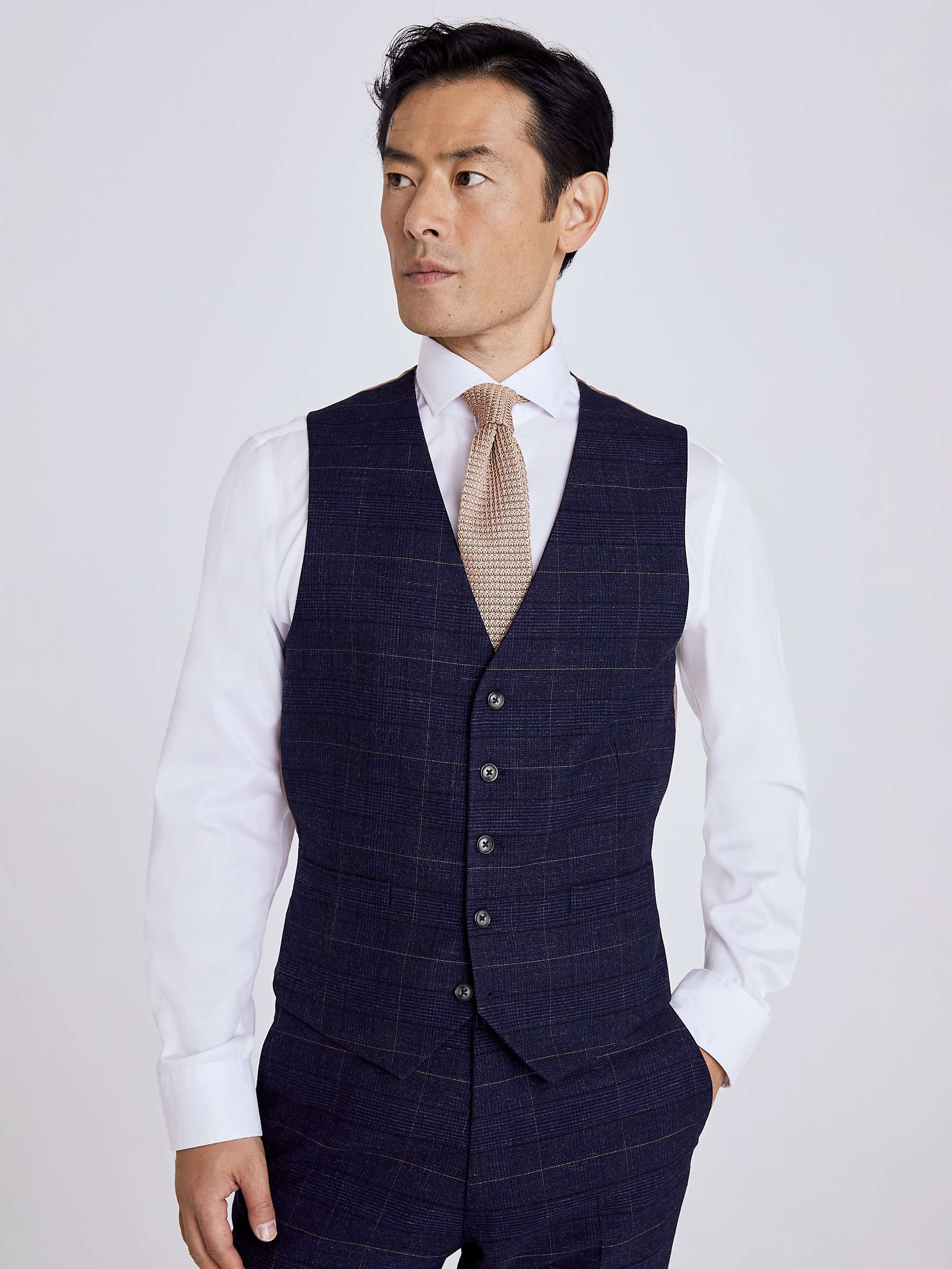 Buy Moss Tailored Fit Check Waistcoat, Navy/Black Online at johnlewis.com