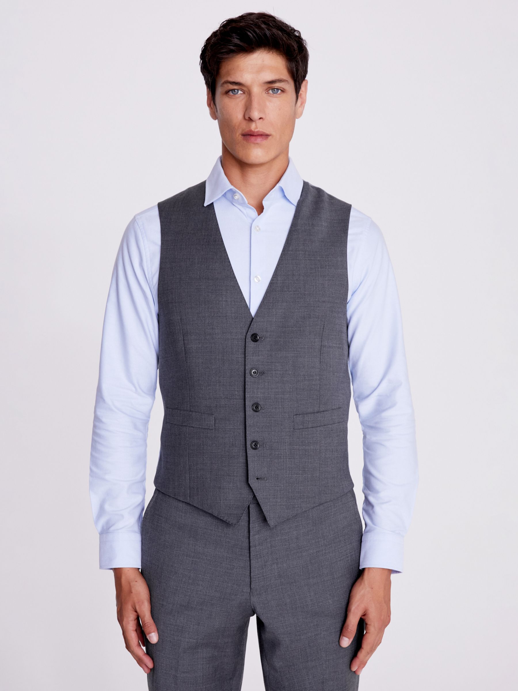 Moss Tailored Twill Wool Blend Waistcoat, Grey, 34R