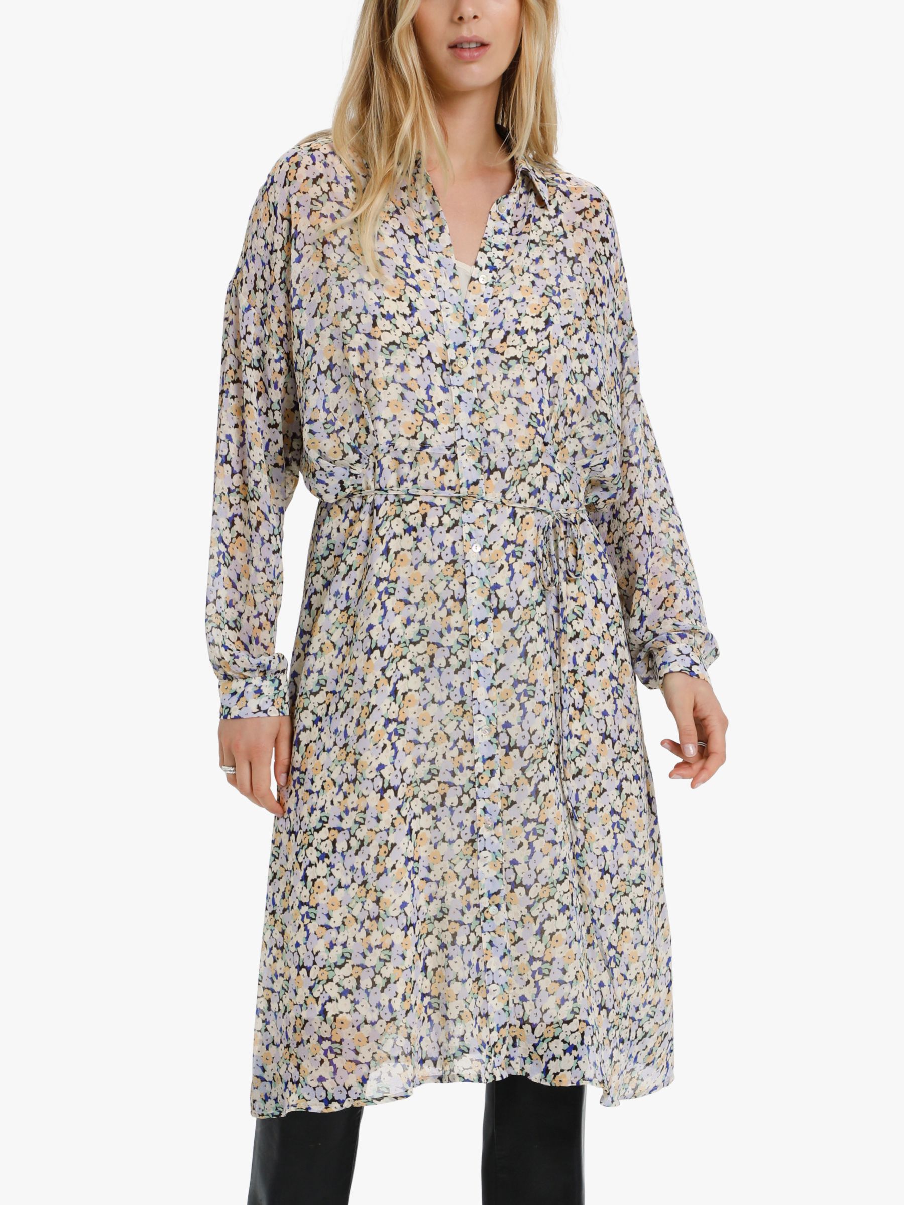 Soaked In Luxury Josefine Floral Print Midi Shirt Dress, Cosmic Sky at ...