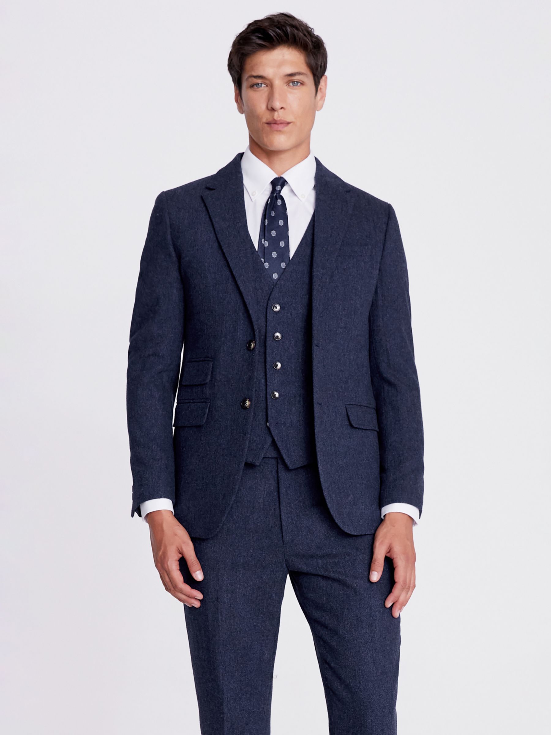 Moss Slim Fit Donegal Tweed Jacket, Blue at John Lewis & Partners