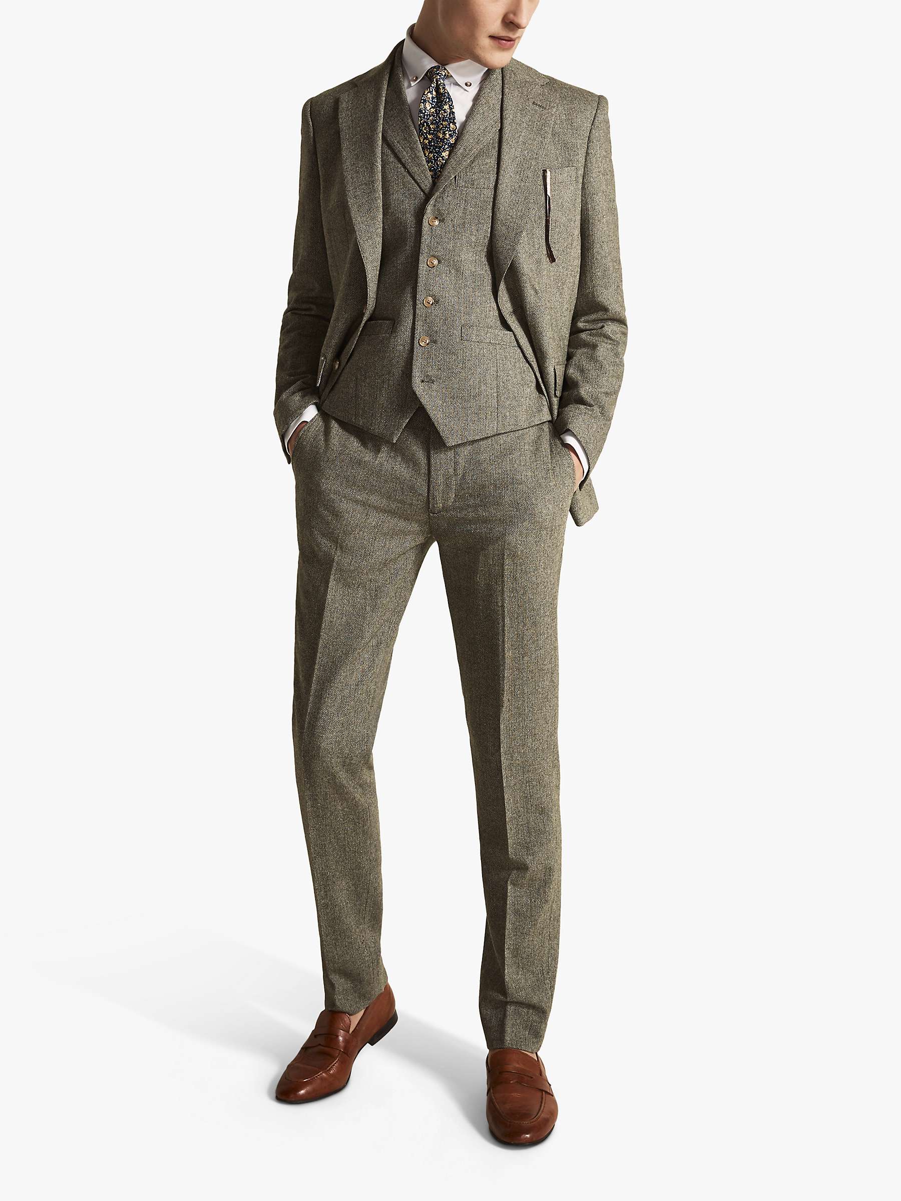 Moss London Slim Fit Herringbone Tweed Suit Jacket, Sage at John Lewis &  Partners