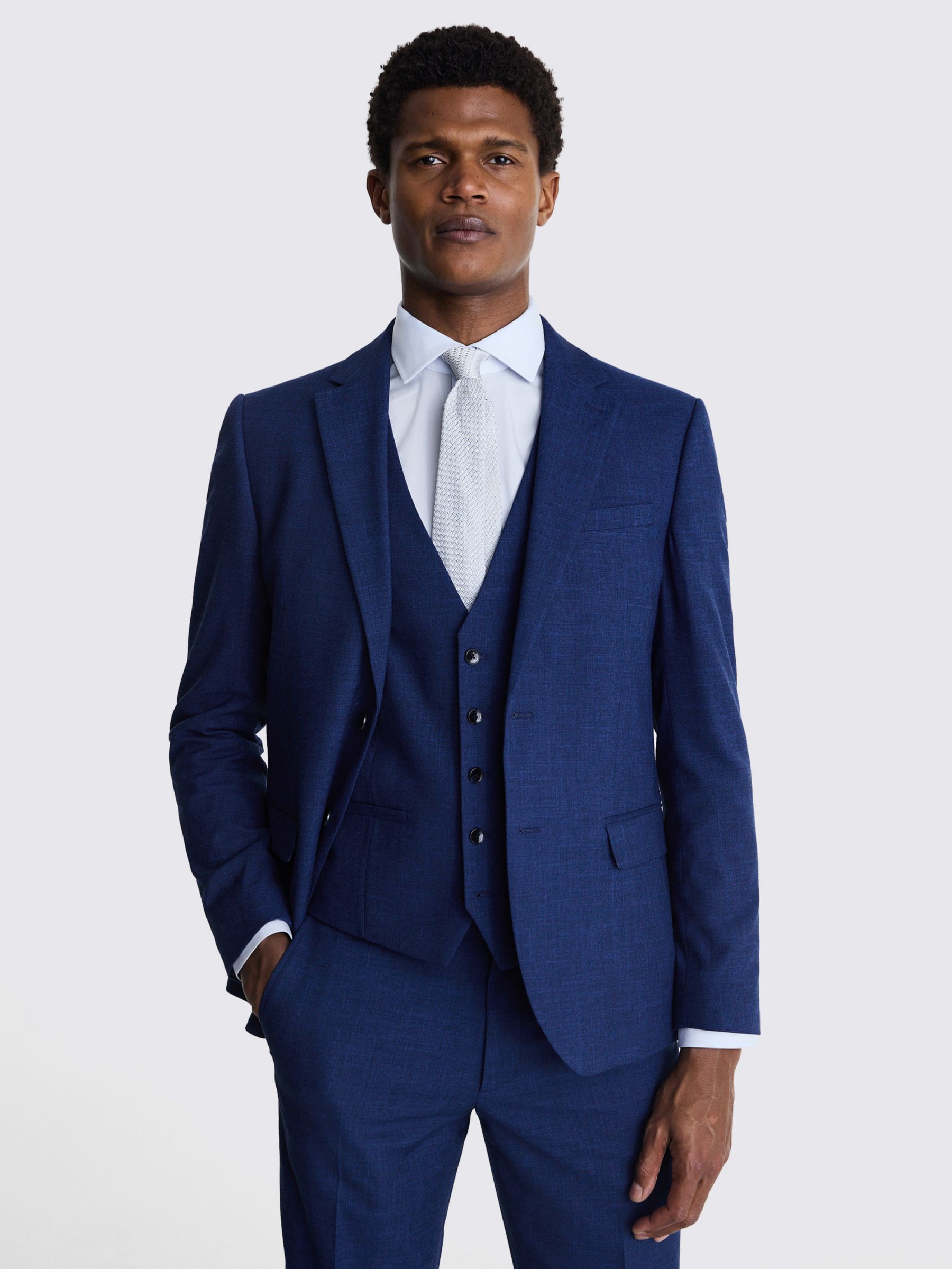 Moss Slim Fit Slub Suit Jacket, Blue, 34S