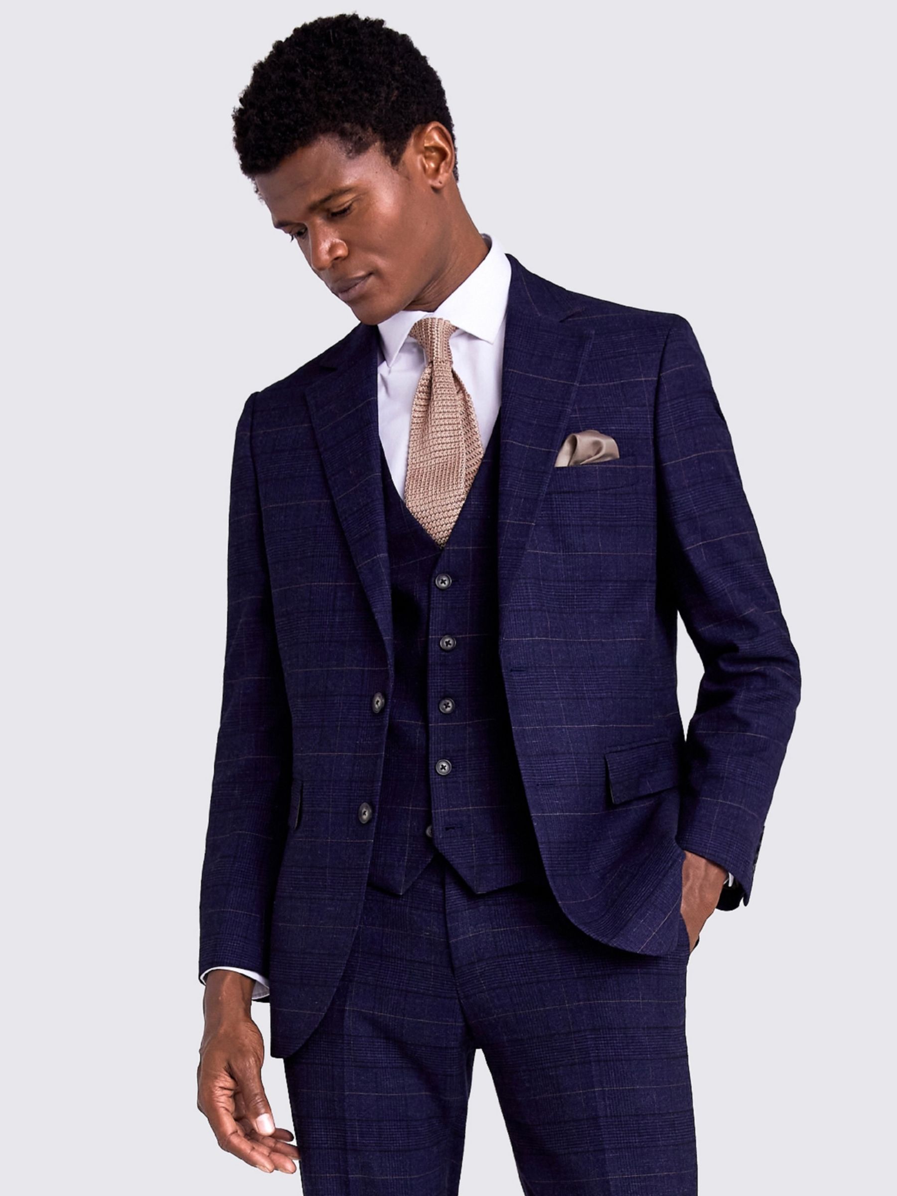 Moss Slim Fit Check Suit Jacket, Navy/Black at John Lewis & Partners