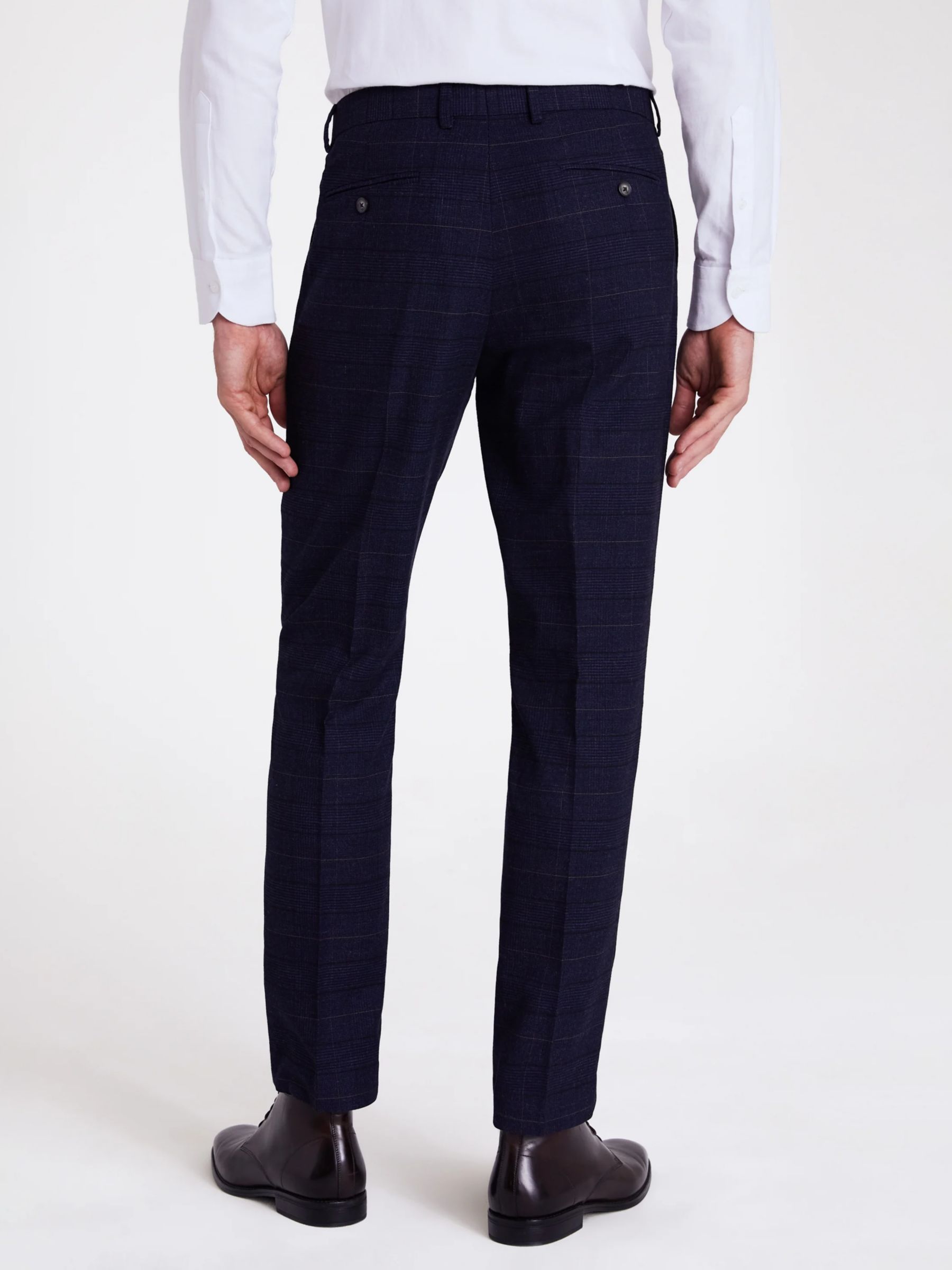 Moss Slim Check Suit Trousers, Navy/Black, 28S