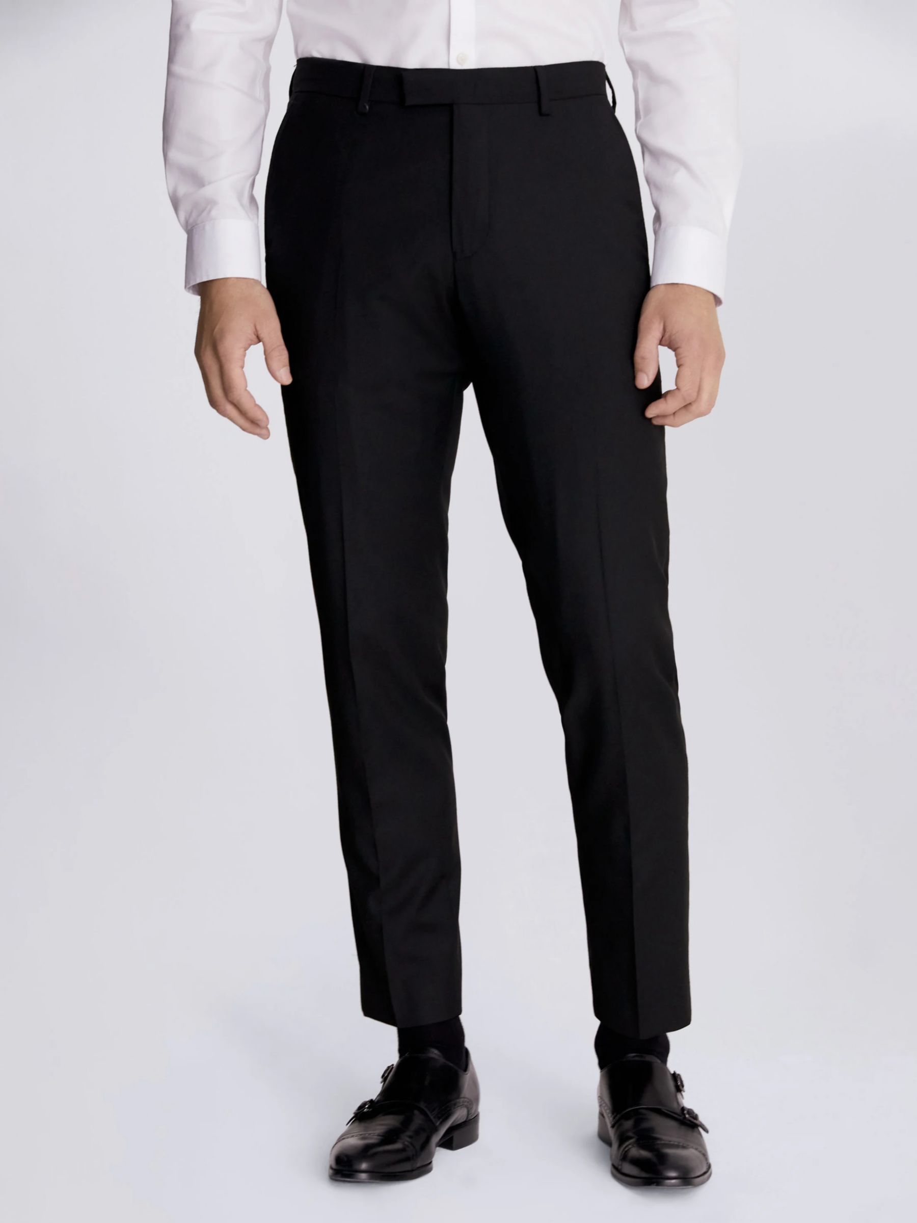 Moss Slim Fit Stretch Trousers, Black at John Lewis & Partners