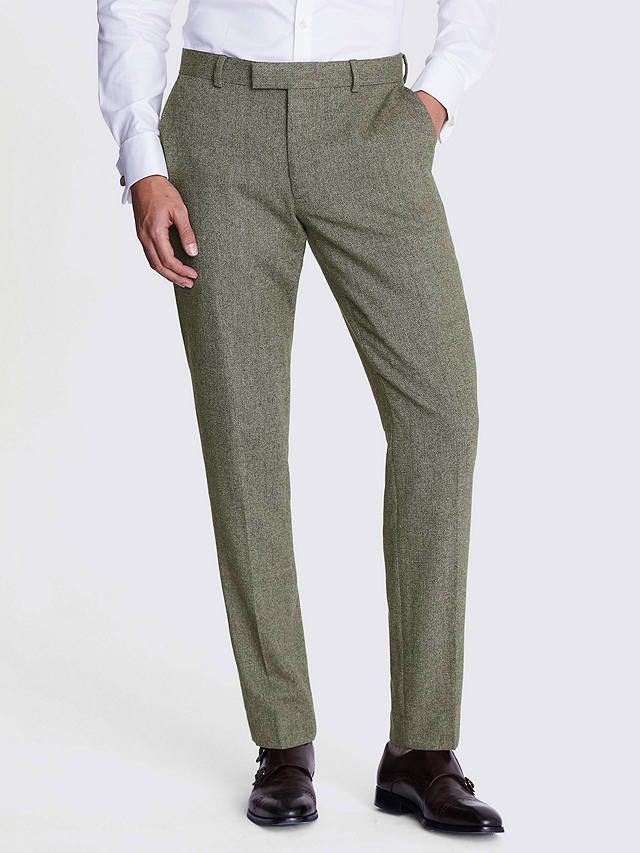 Moss London Slim Fit Herringbone Wool Blend Tweed Suit Trousers, Sage