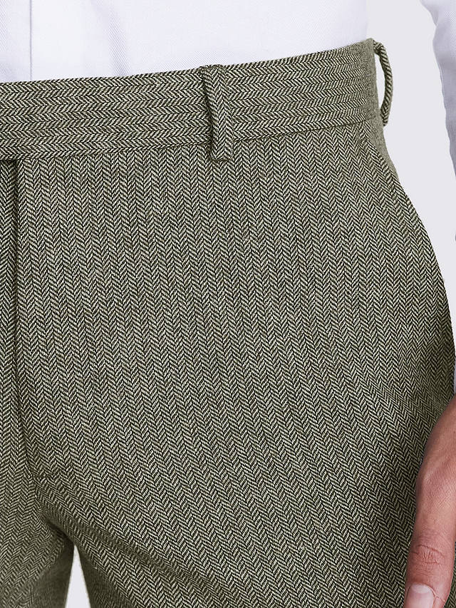 Moss London Slim Fit Herringbone Wool Blend Tweed Suit Trousers, Sage