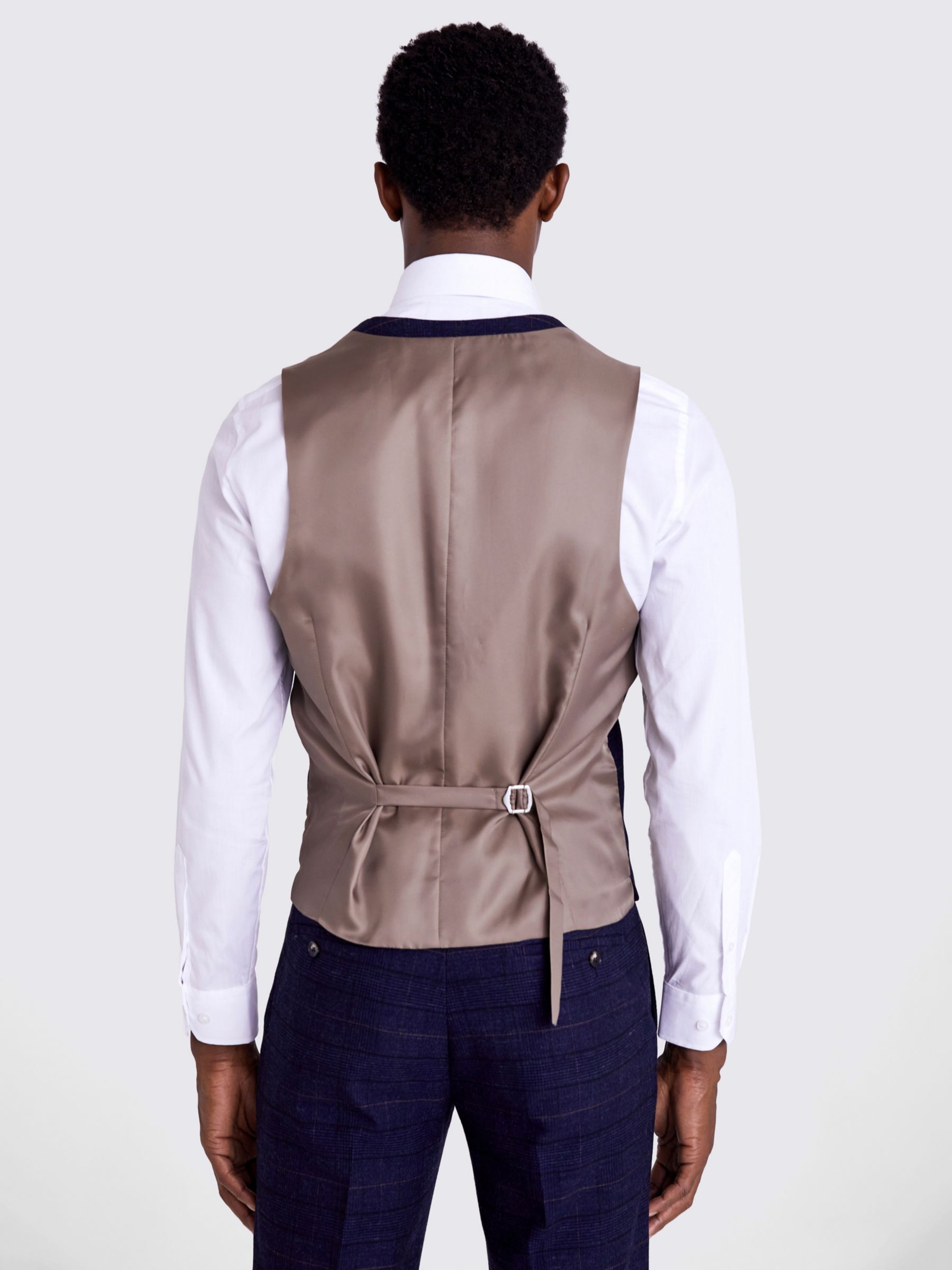Moss Slim Fit Check Waistcoat, Navy/Taupe, 34R