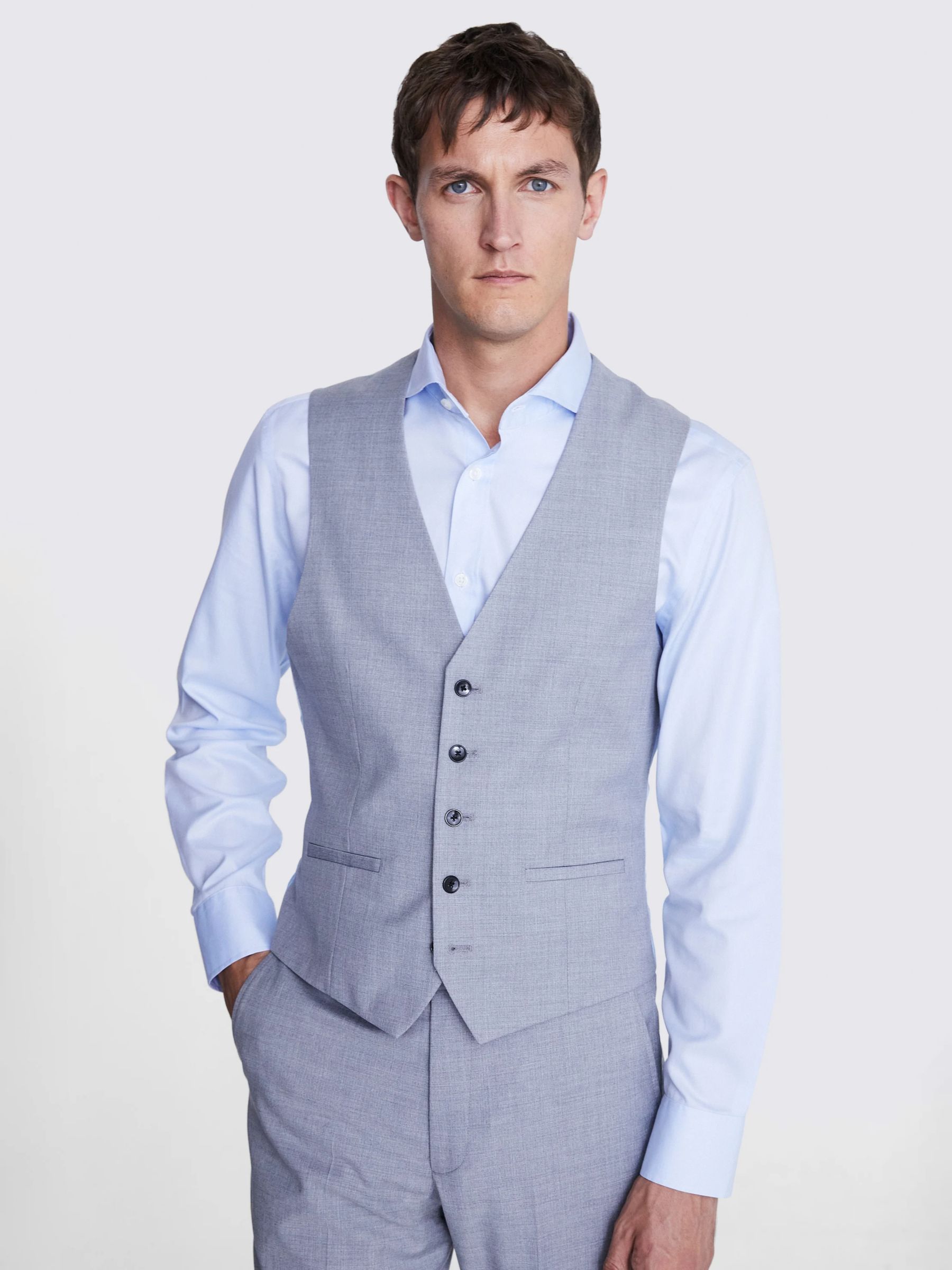 Moss Slim Fit Stretch Waistcoat, Grey at John Lewis & Partners