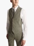 Moss London Slim Fit Herringbone Tweed Waistcoat, Sage