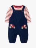Mini Boden Baby Tractor Cord Dungarees & Stripe Top Set, Navy