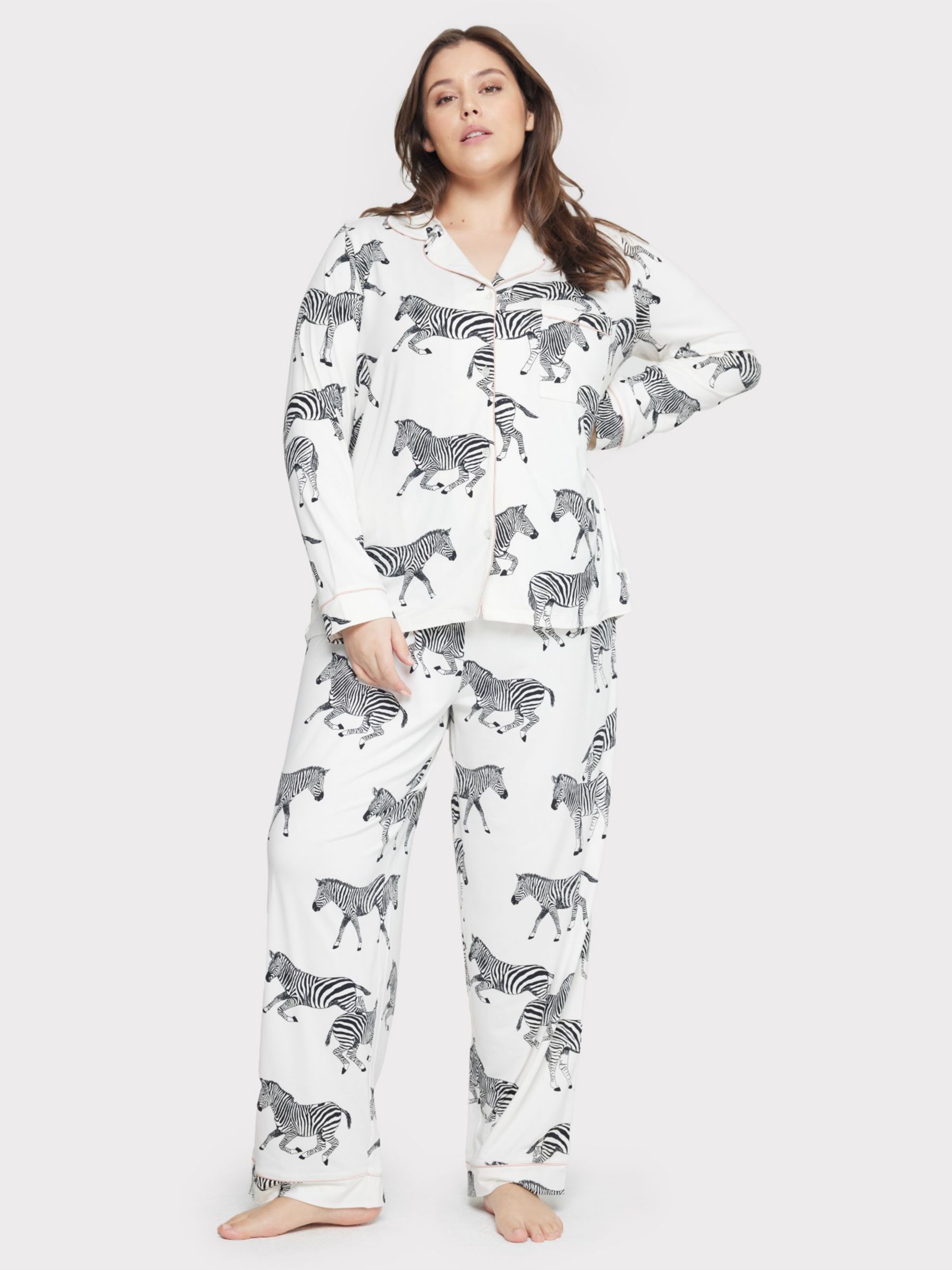 Buy Chelsea Peers Curve Zebra Button Up Pyjama Set, Cream Online at johnlewis.com