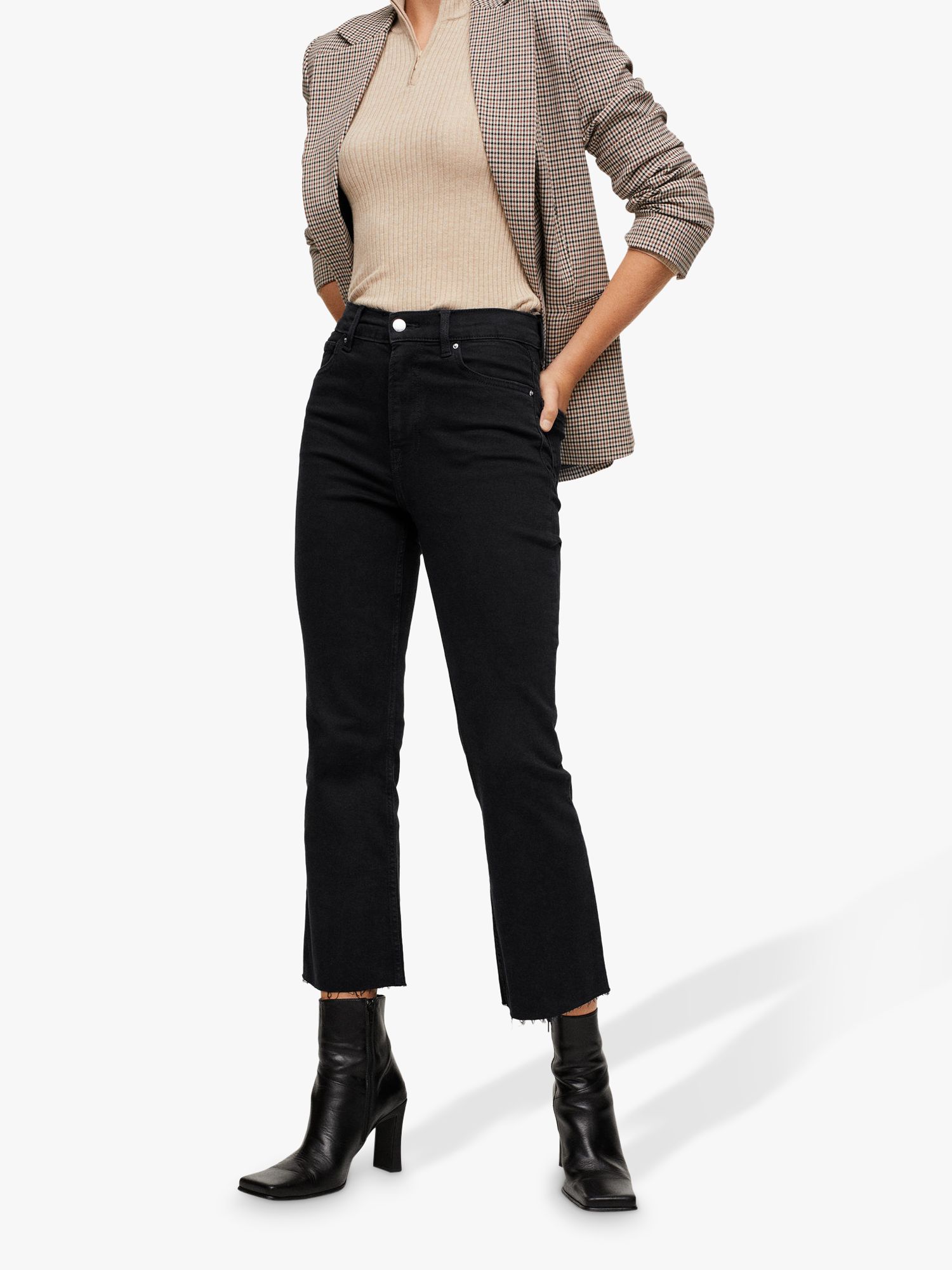 Mango Sienna Cropped Jeans, Black at John Lewis & Partners