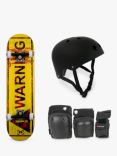 Rampage Glitch Warning 8" Complete Skateboard, SkateHut Sports Helmet & Pro Pad Set Bundle