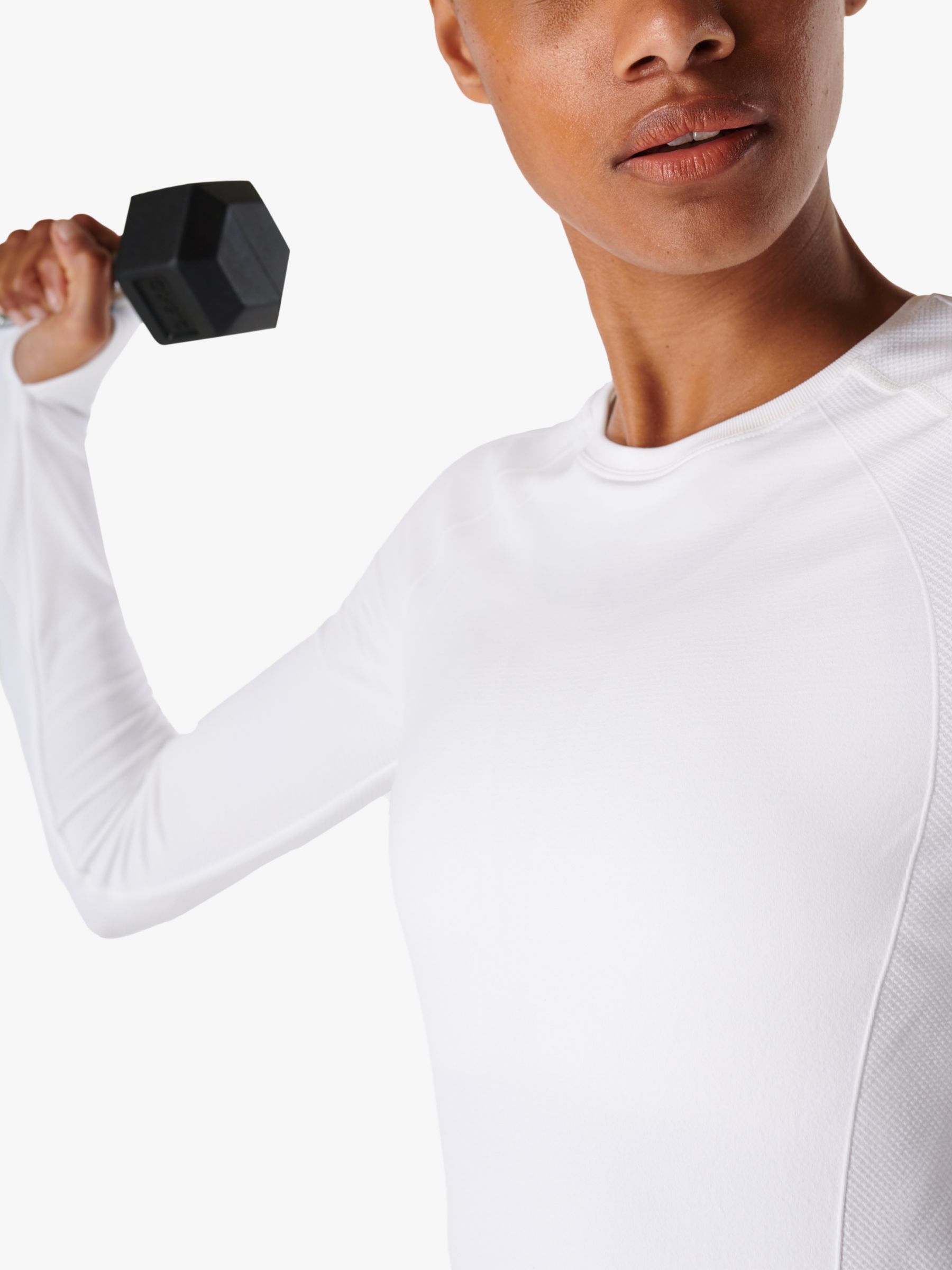 Sweaty Betty Athlete Seamless Long Sleeve Top, White at John Lewis &  Partners