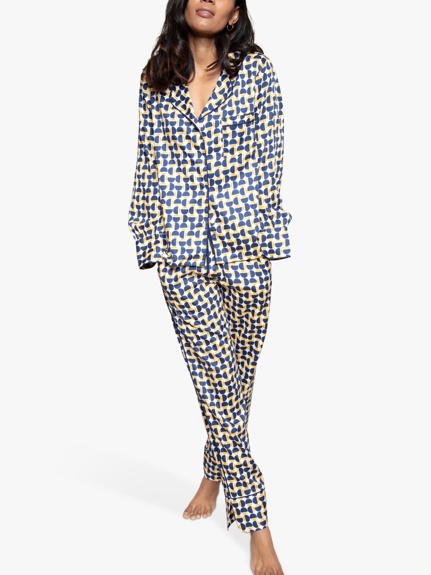 Fable & Eve Chelsea Geometric Pyjama Set, Blue/Multi