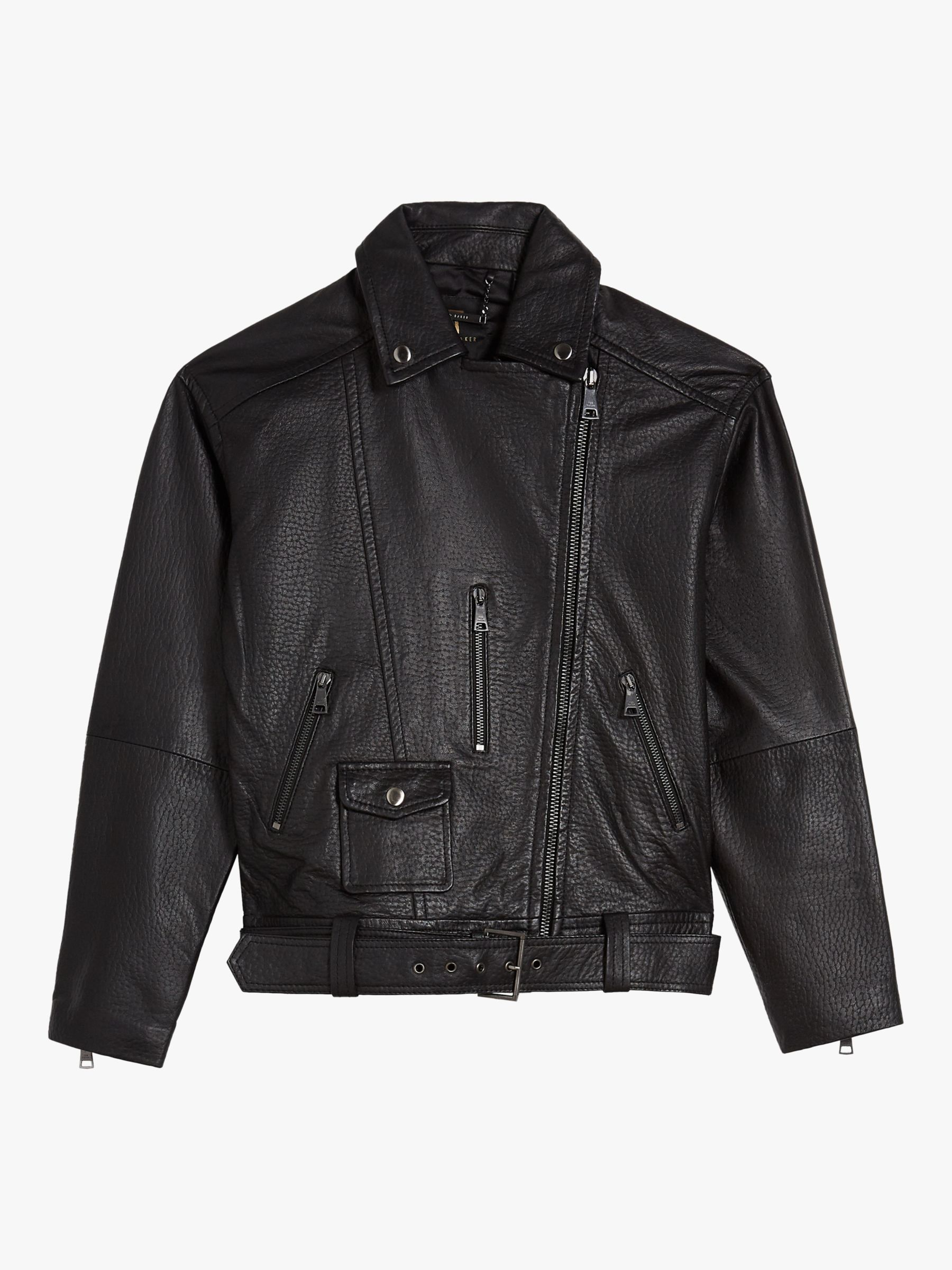 Ted Baker Tiano Leather Biker Jacket, Black, 6