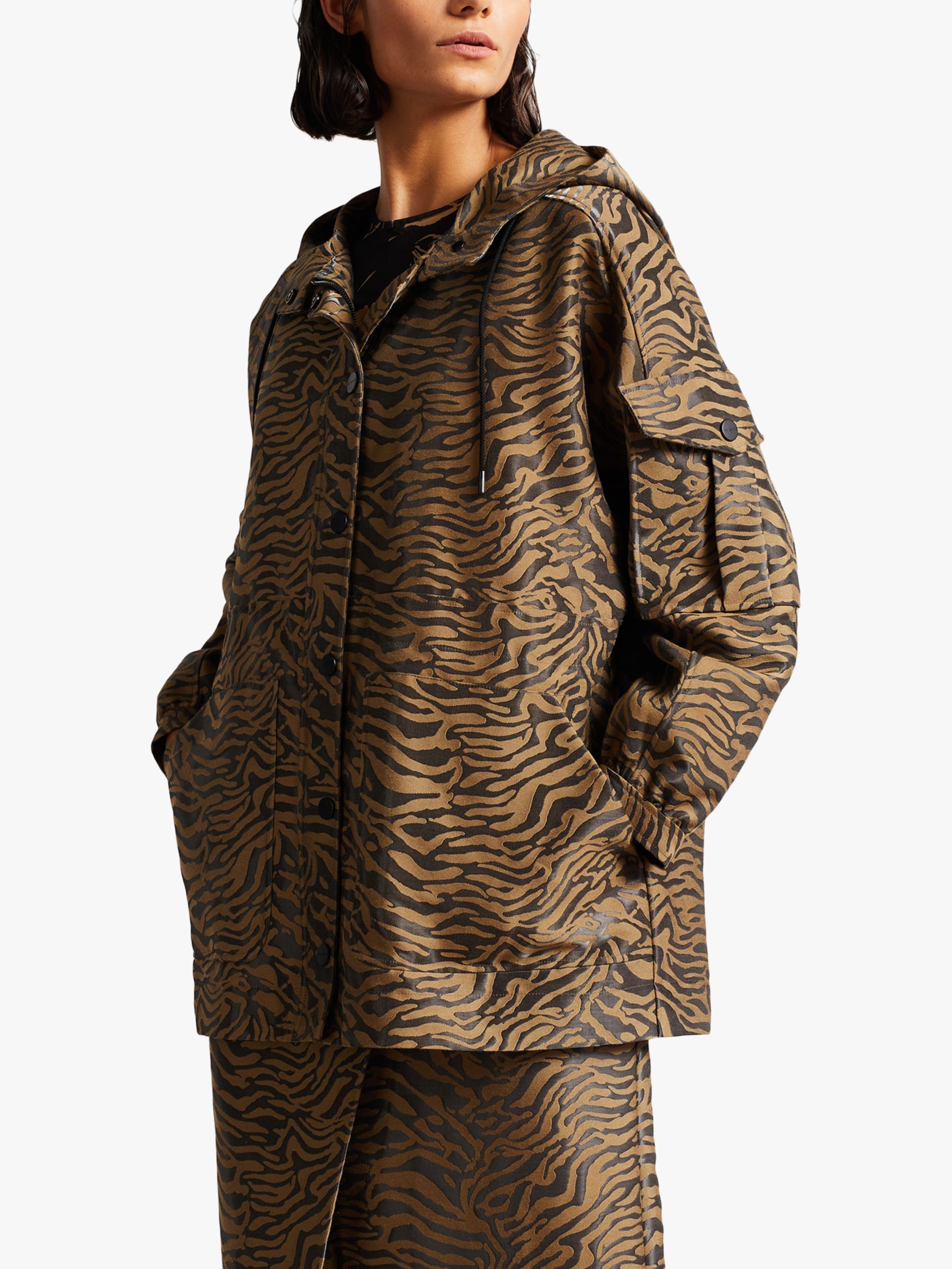 Ted Baker Neina Sport Animal Jacquard Hooded Jacket, Black/Brown at ...