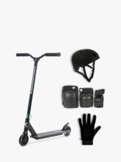 Rampage R1 Stunt Scooter, SkateHut Helmet & CORE Aero Gloves Bundle, Black/Neochrome