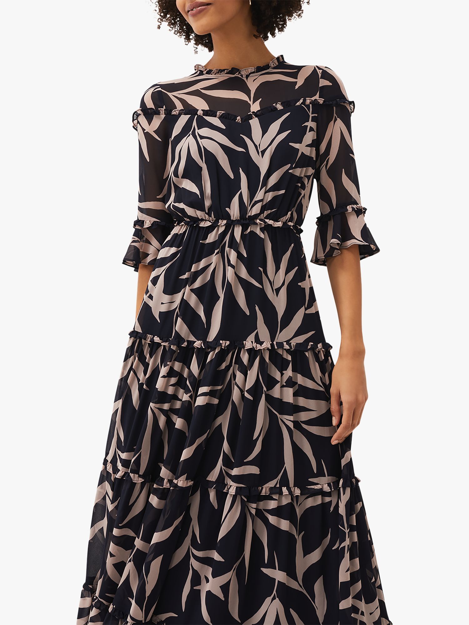 Phase Eight Amber Leaf Print Maxi Dress, Navy/Taupe at John Lewis ...