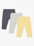 John Lewis Baby Plain & Stripe Leggings, Pack of 3, Yellow/Multi