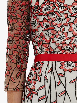 Gina Bacconi Ragna Embroidered Dress, Red/Black