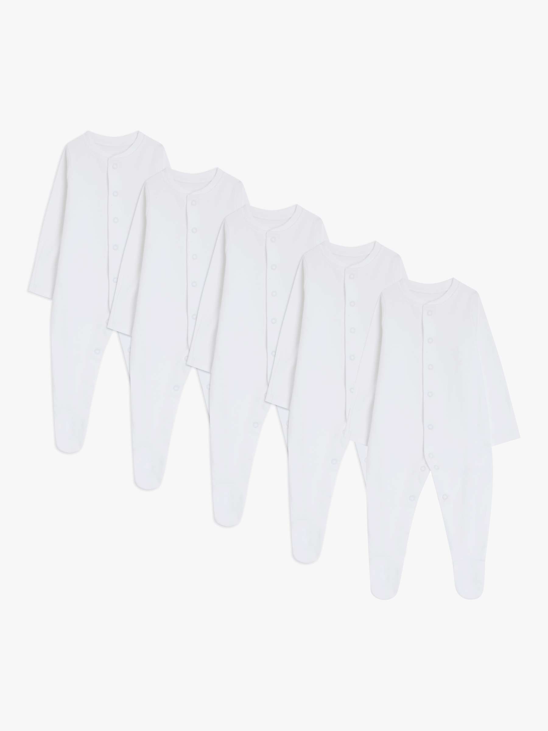 Buy John Lewis Baby GOTS Organic Cotton Long Sleeve Sleepsuit, Pack of 5, White Online at johnlewis.com