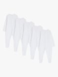John Lewis & Partners Baby GOTS Organic Cotton Long Sleeve Sleepsuit, Pack of 5, White