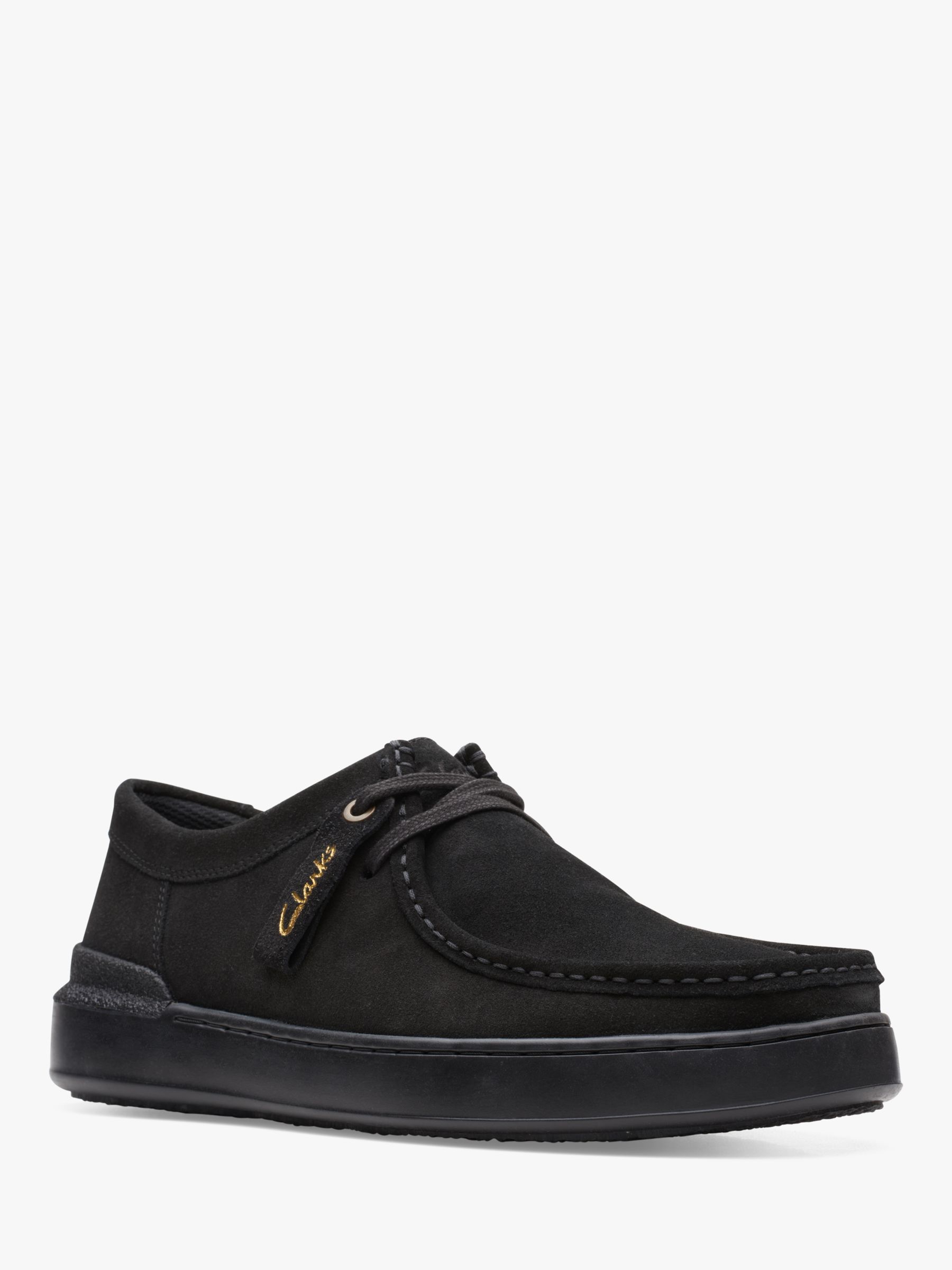 Clarks CourtLite Wally Suede Lace Up Trainers, All Black at John Lewis ...