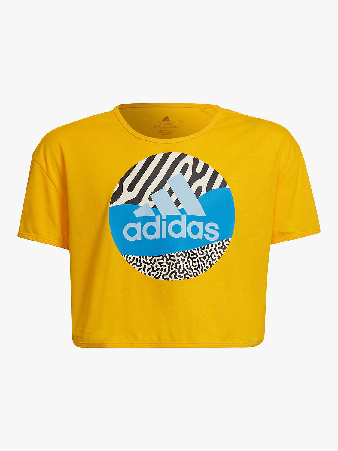 adidas Kids' Aeroready Animal Print Logo Cropped T-Shirt, Yellow at John  Lewis & Partners