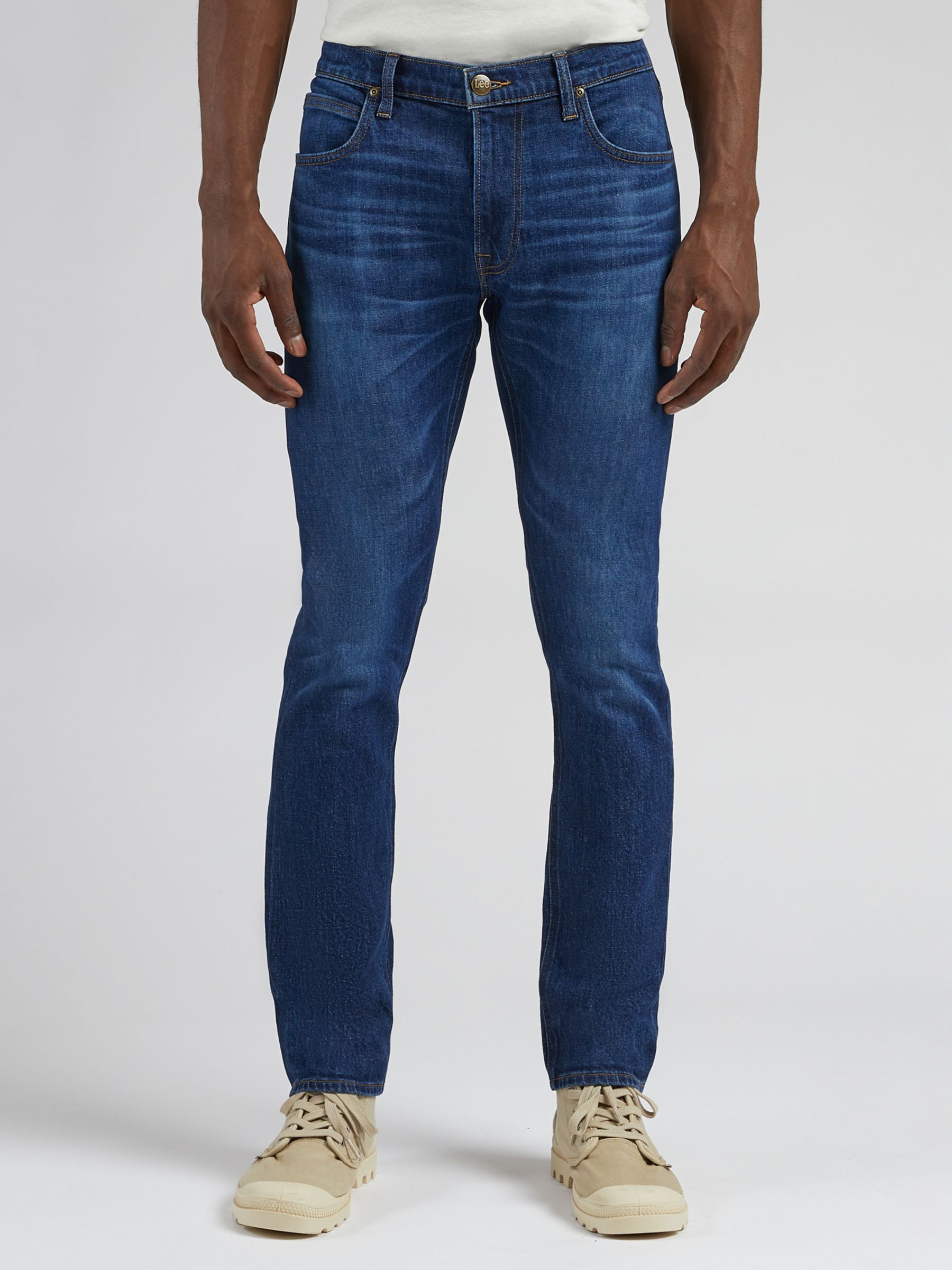 Lee Luke Dark Worn Slim Fit Jeans, Blue at John Lewis & Partners