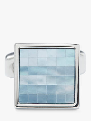 Simon Carter Mother of Pearl Small Square Chequer Cufflinks, Blue