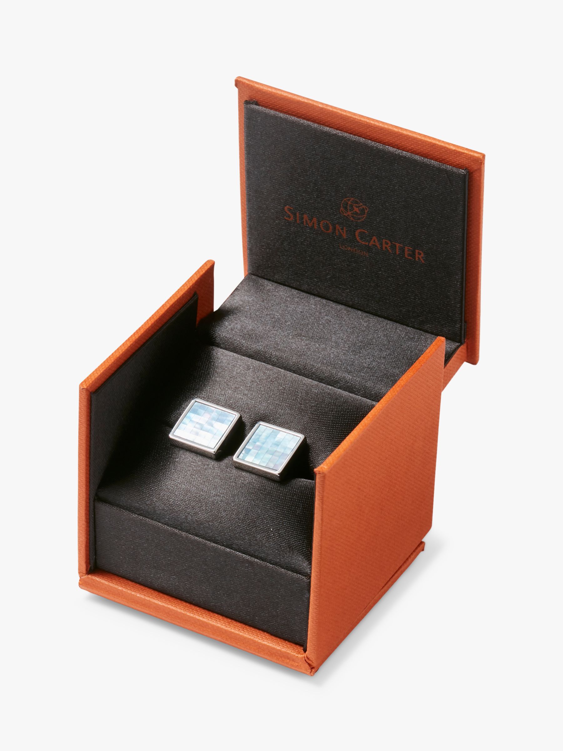 Buy Simon Carter Mother of Pearl Small Square Chequer Cufflinks, Blue Online at johnlewis.com