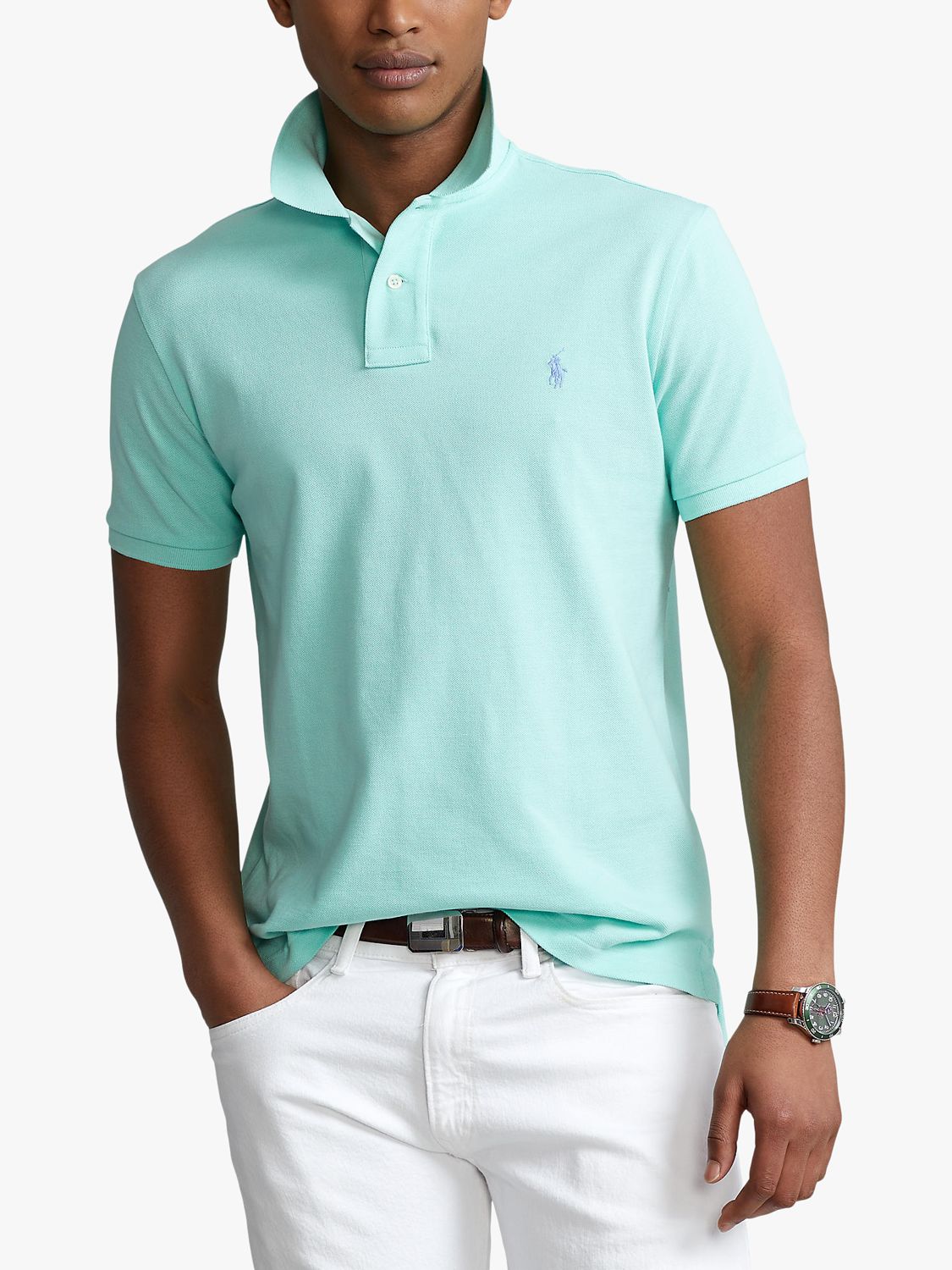 Polo Ralph Lauren Custom Slim Fit Polo Shirt, Green at John Lewis & Partners