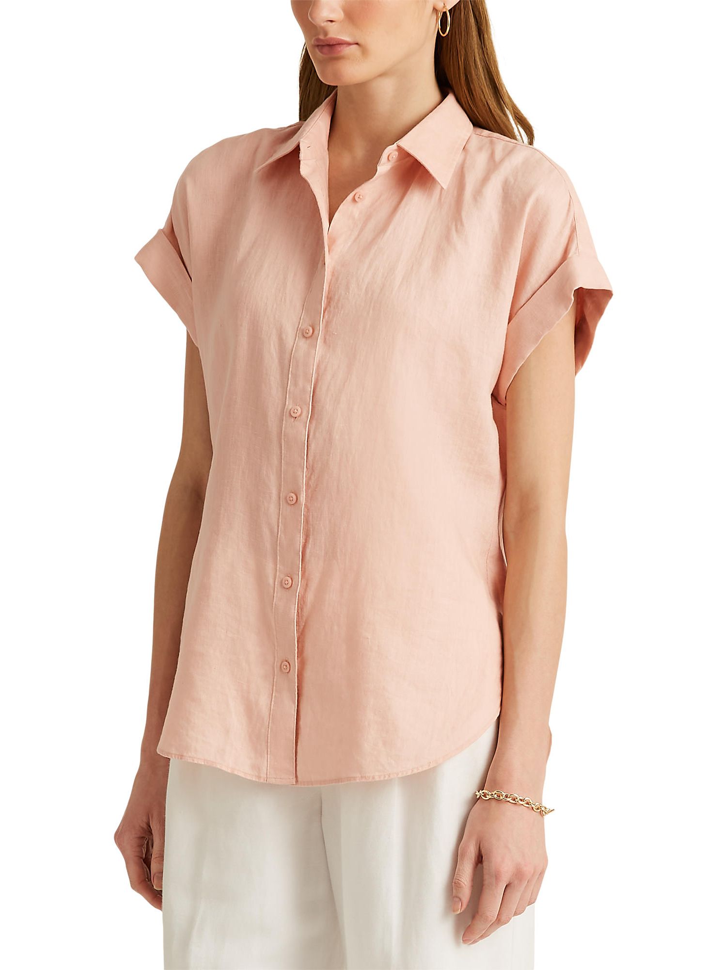Lauren Ralph Lauren Brooni Linen Shirt, Pale Pink at John Lewis & Partners
