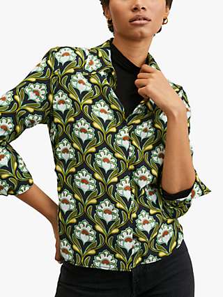 Mango Petty Floral Print Blouse, Green/Multi